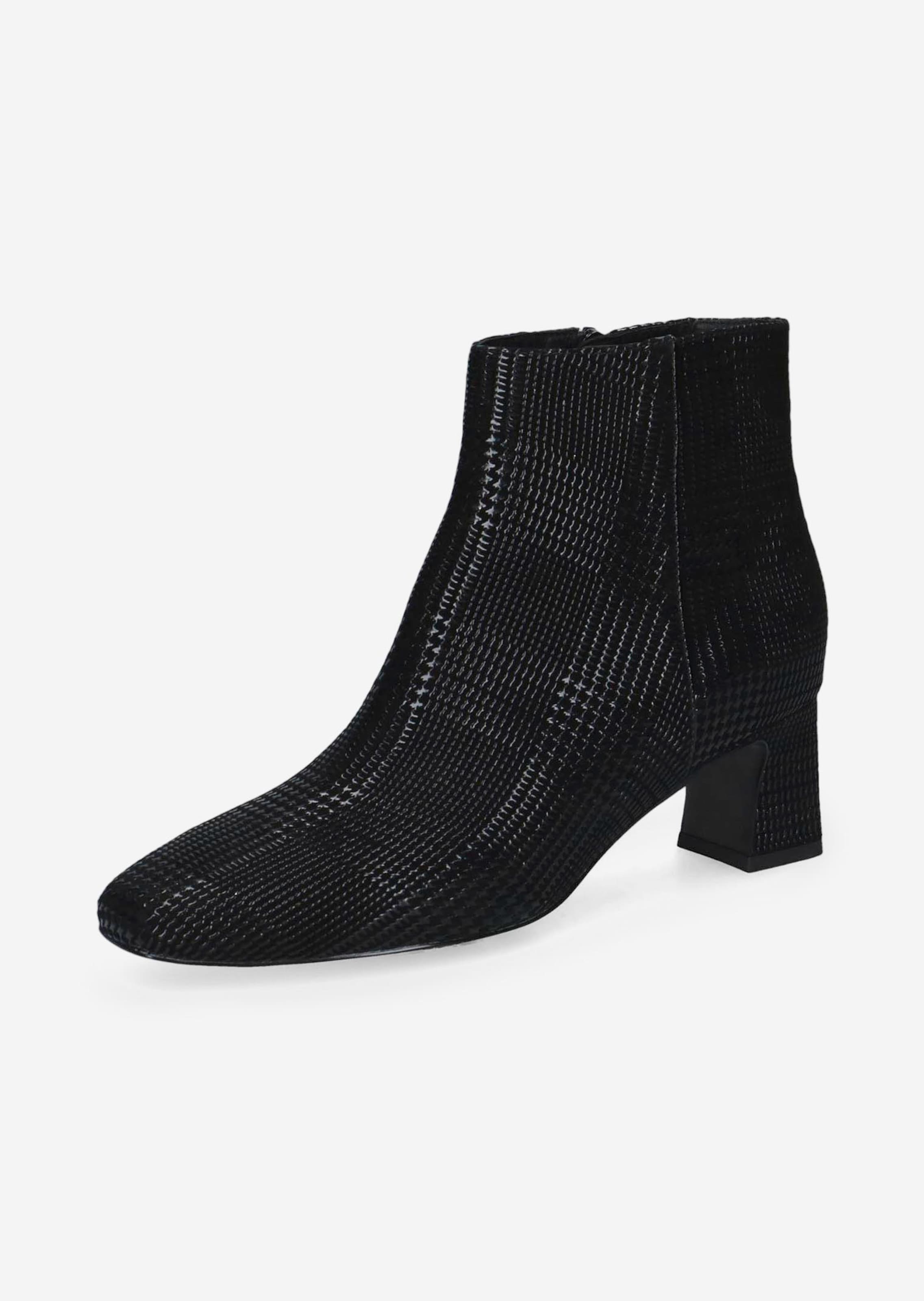 Stiefeletten aus geprägtem Leder mit Blockabsatz