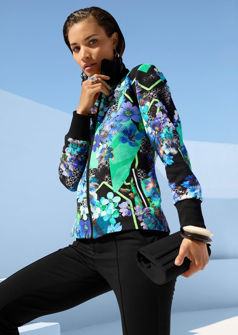 Bedruckte Sweat-Jacke mit Stehkragen und Zipper