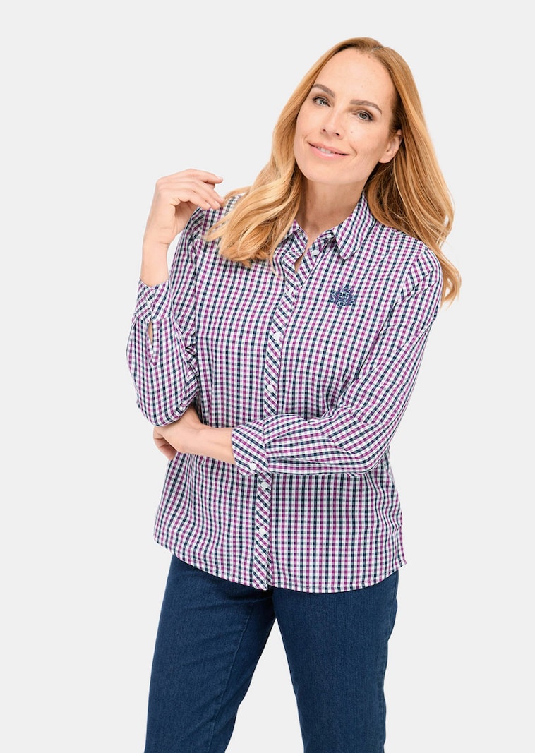 Hoogwaardig geruite blouse met opgestikte applicatie