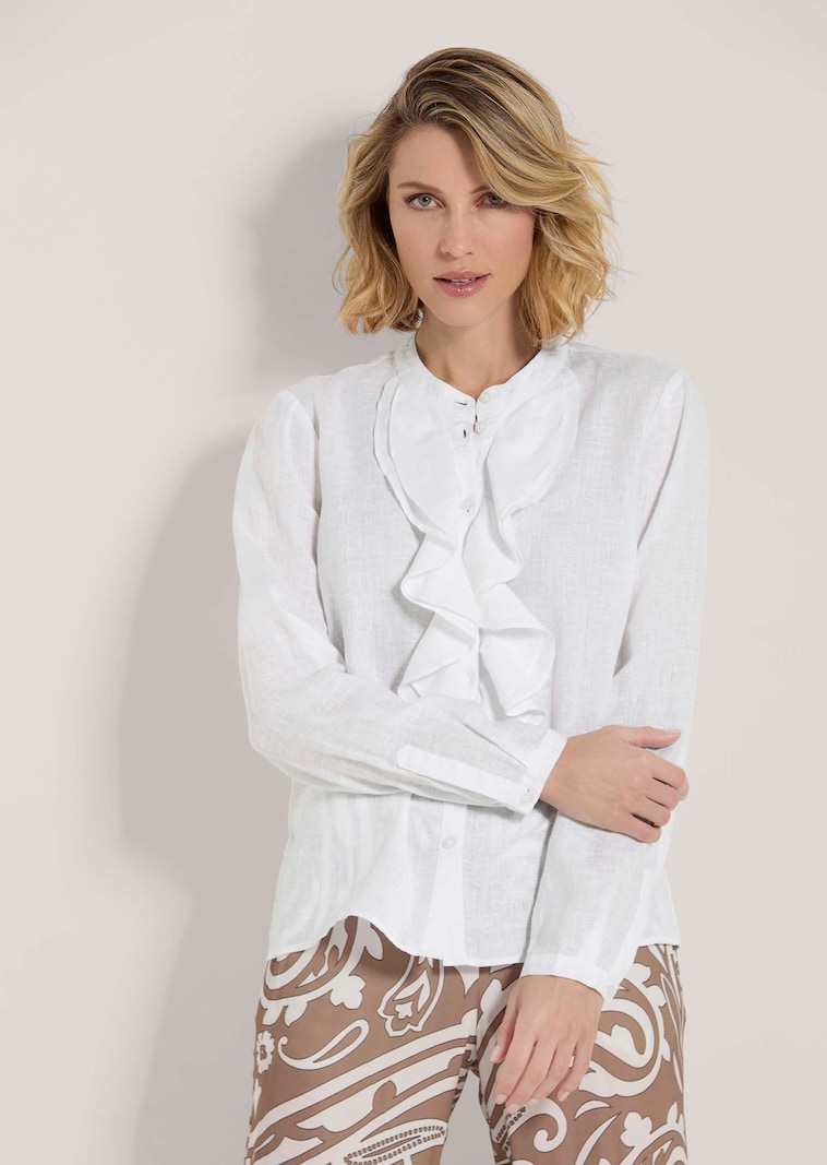 Leinenbluse mit Rüschen und Puffärmeln