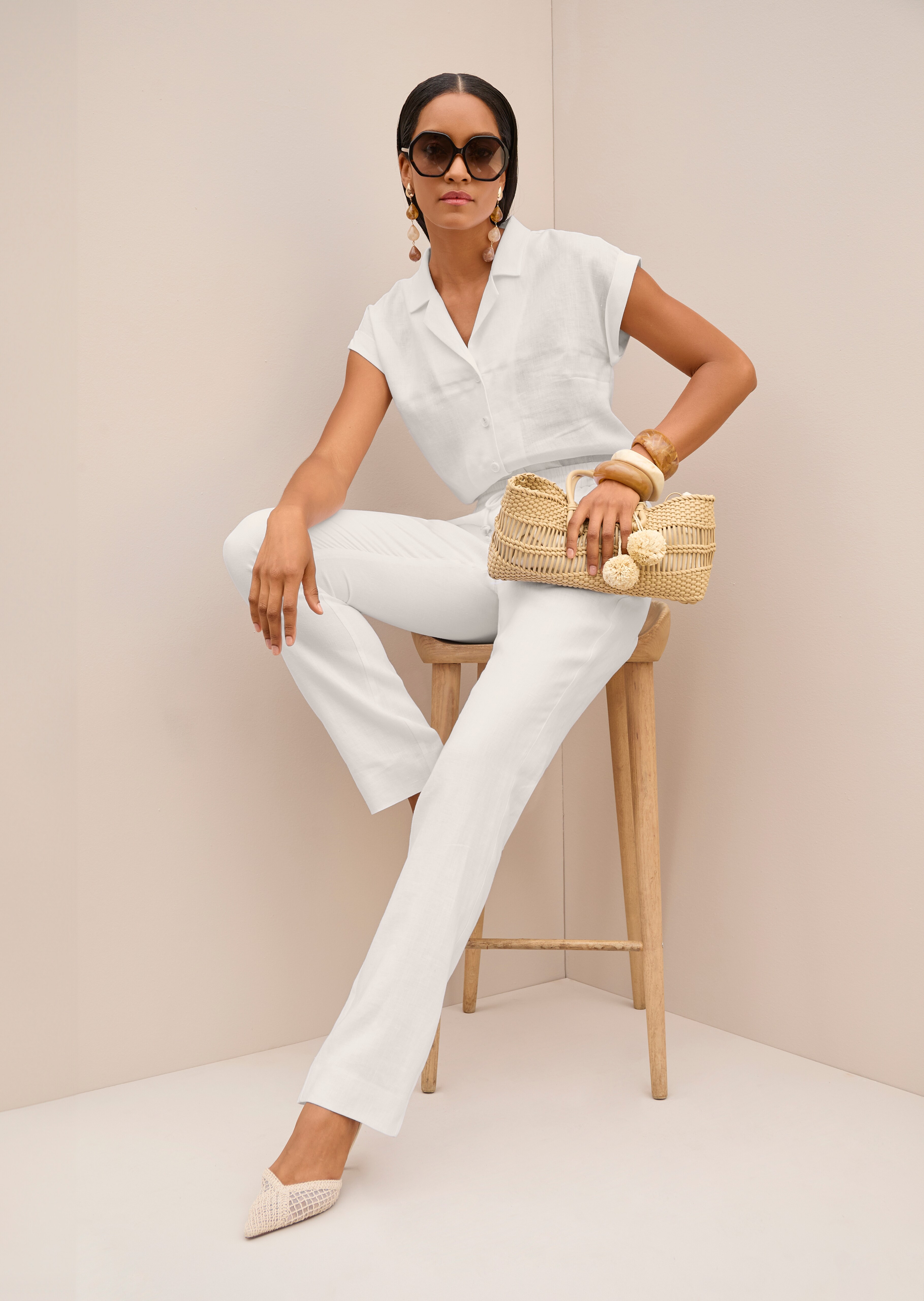 Pantalon en lin avec passant tunnel