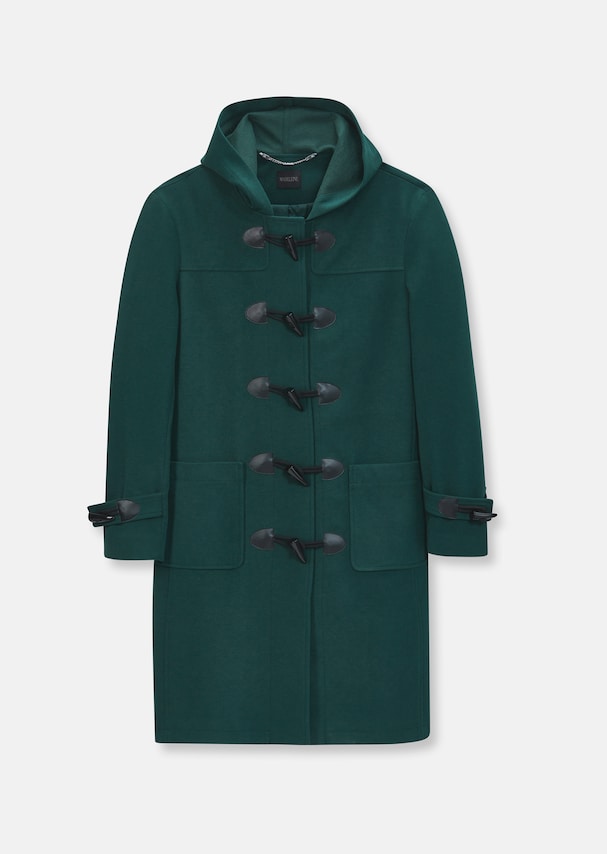 Hooded coat with toggle fasteners