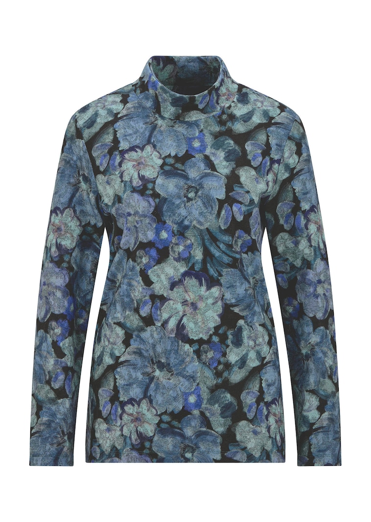 Shirt met lange mouwen, opstaande kraag en bloemenmotief