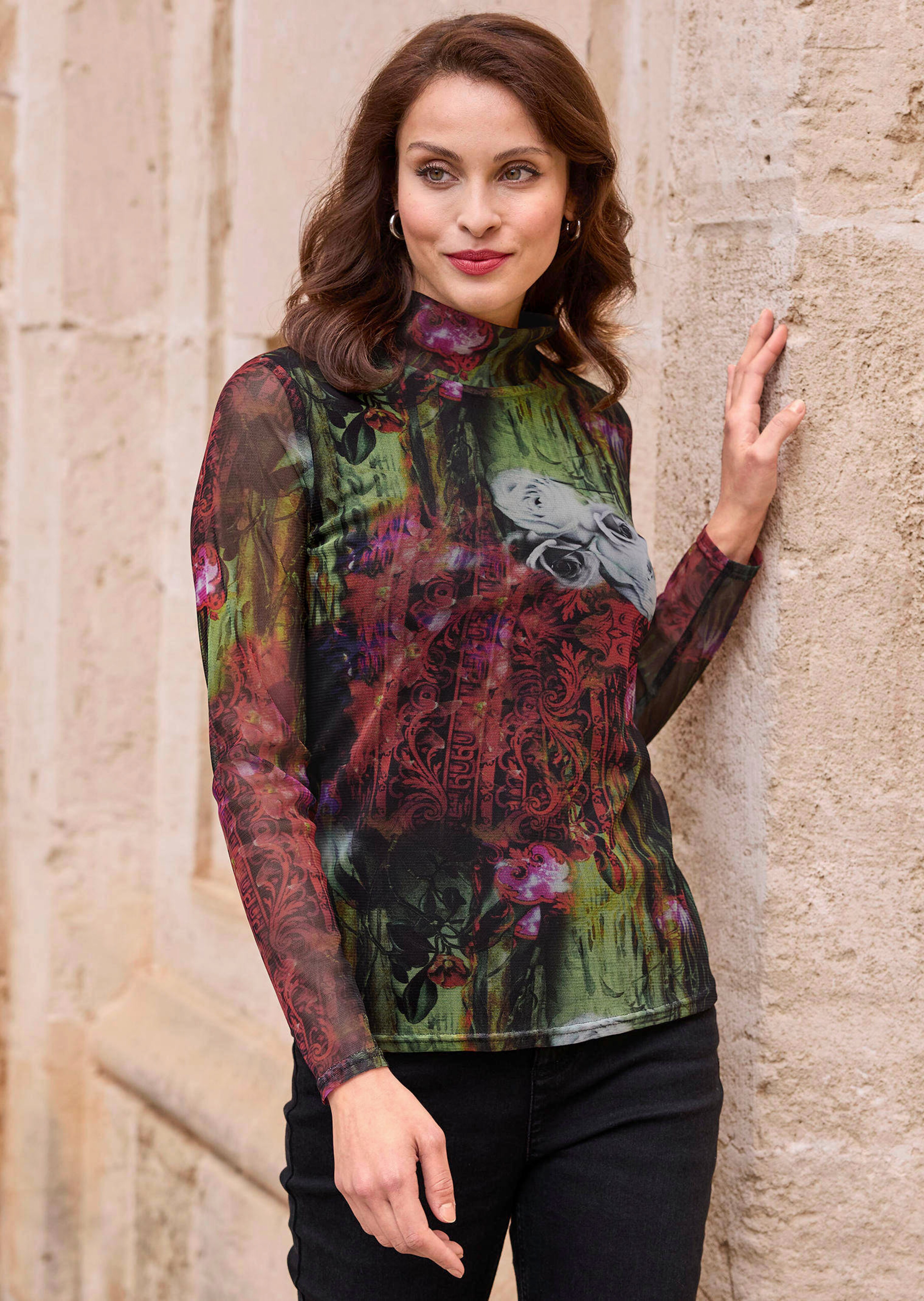 Mesh-Shirt mit Stehkragen