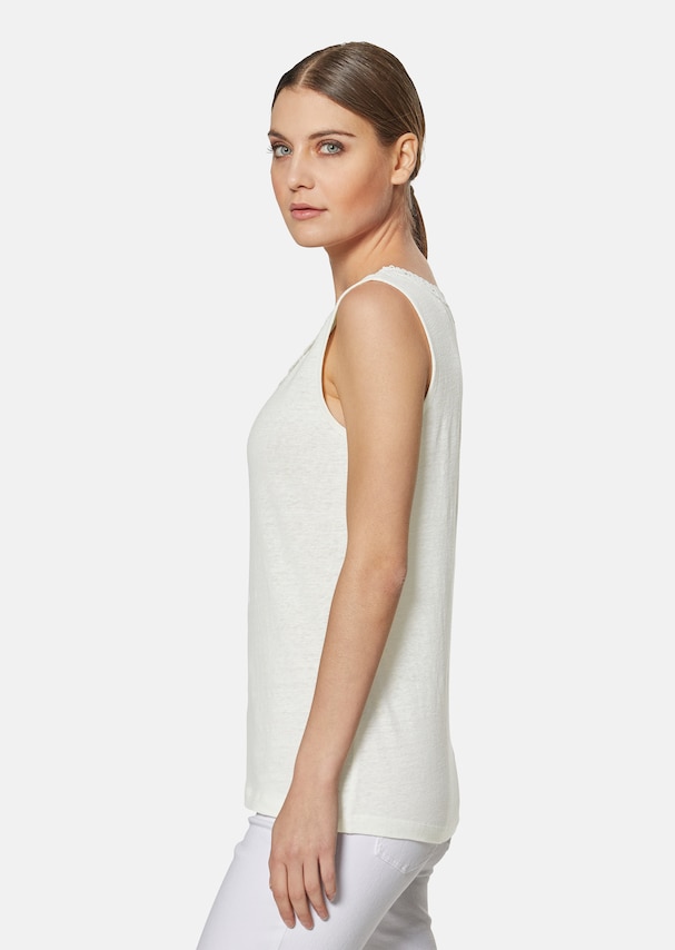 Sleeveless linen top with lace trim 3