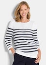 Maritimer Ringelpullover mit Ajourmuster thumbnail 1