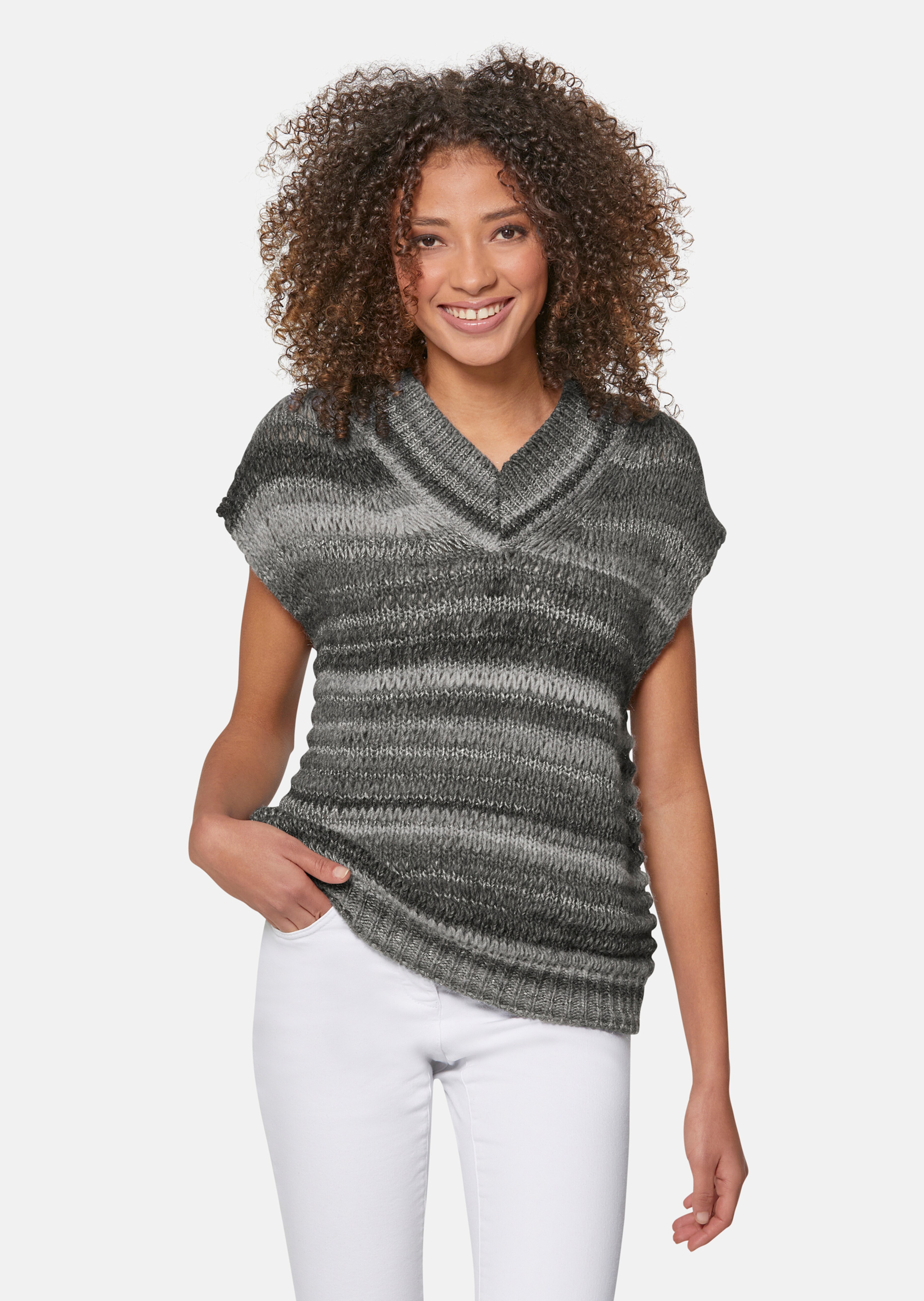 Sleeveless jumper with shiny yarn effect