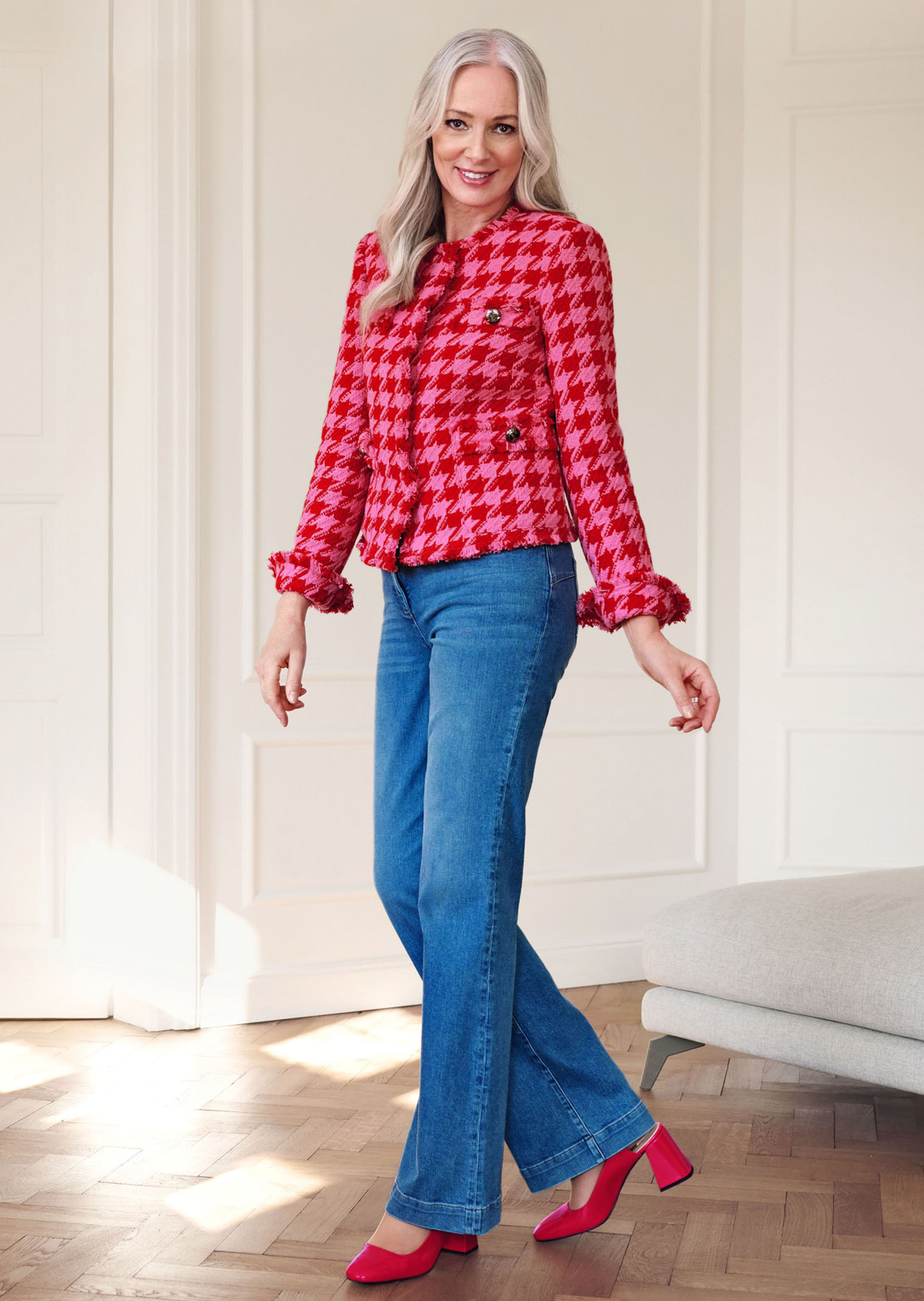 Blazer mit Hahnentritt-Muster