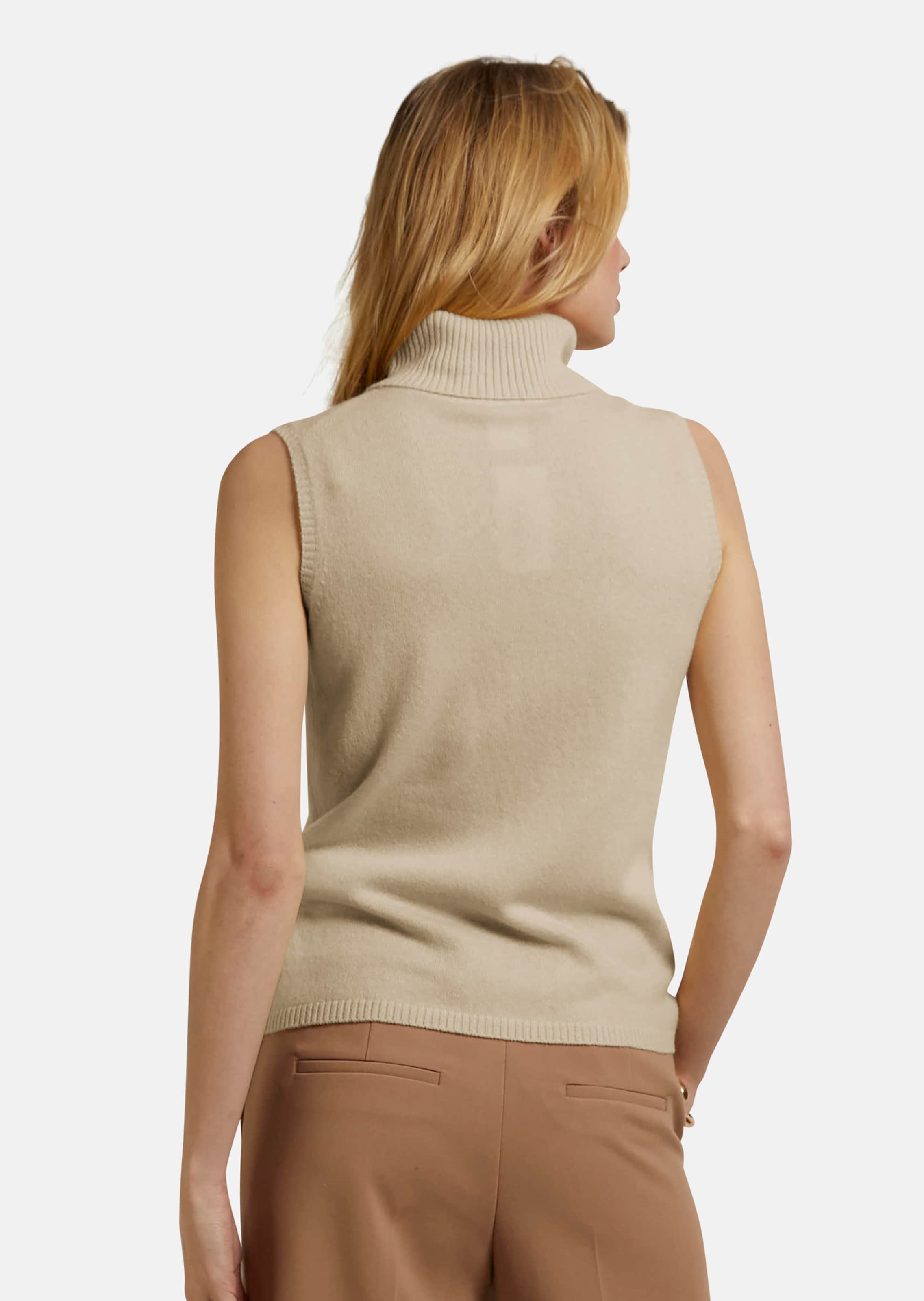 Sleeveless turtleneck jumper in putty / melange