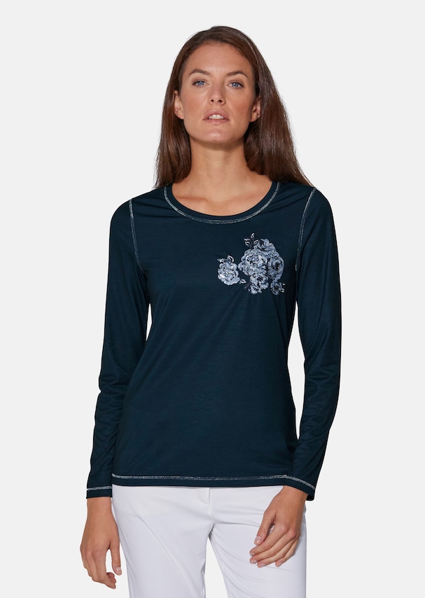 Long-sleeved shirt with floral embroidery