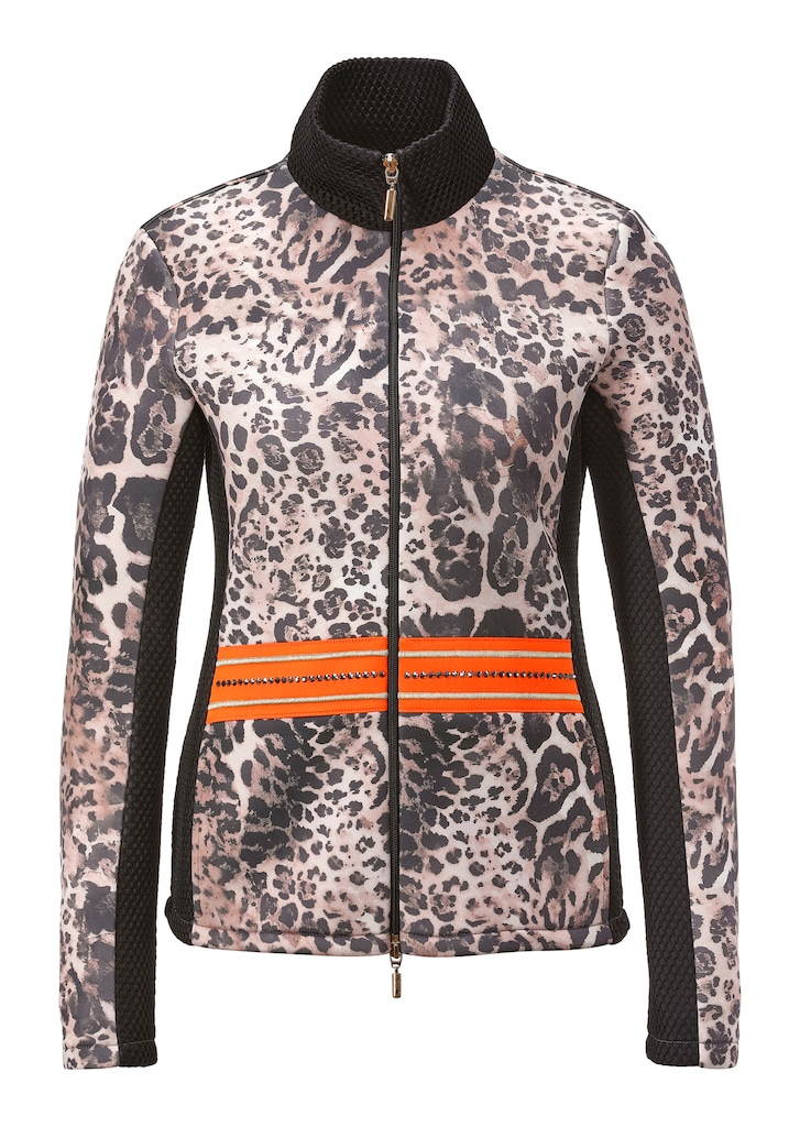 Jacket with leopard print and mesh inserts