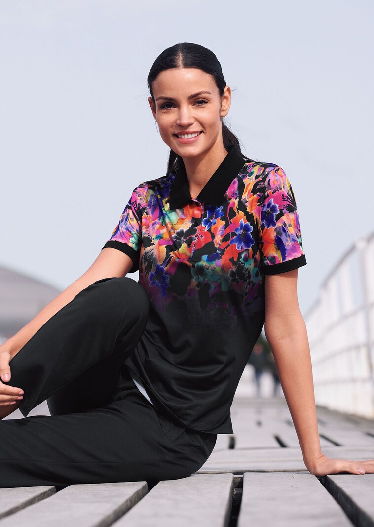 Classic polo shirt with floral accents