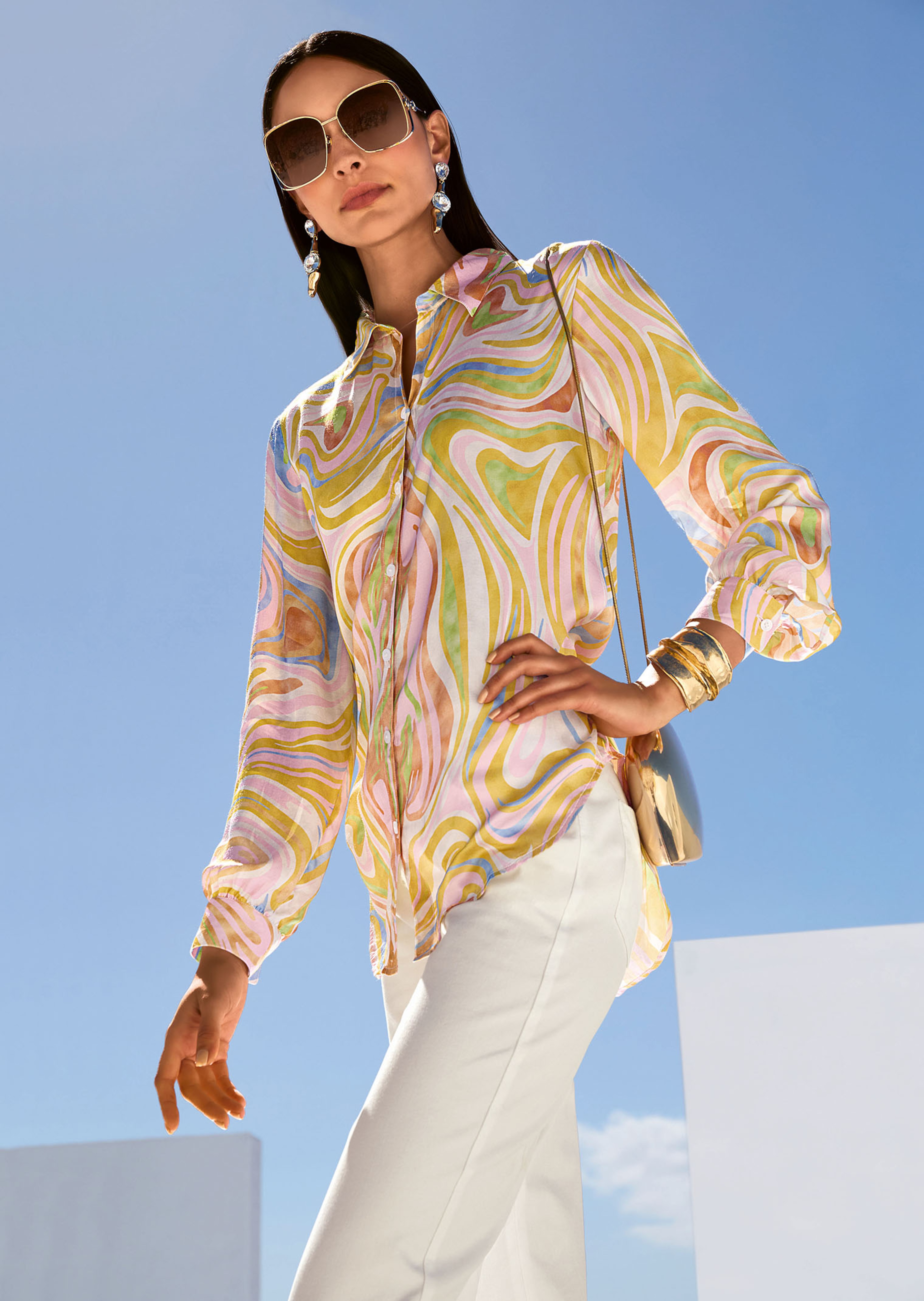 Longbluse mit Unikat-Print