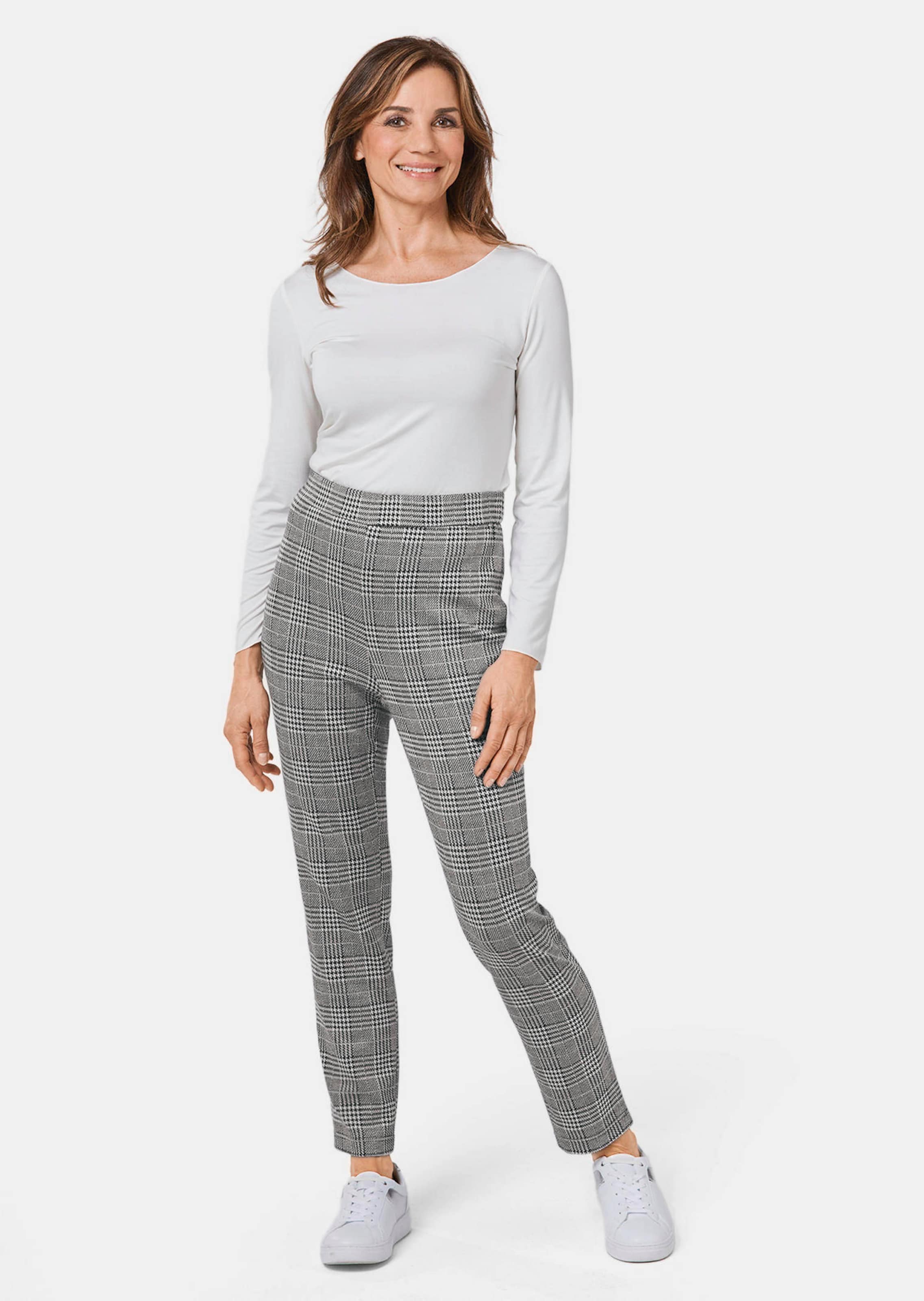 Pantalon à carreaux LOUISA en confortable tissu Punto-Di-Roma - gris / blanc - Gr. 21 de Goldner Fas