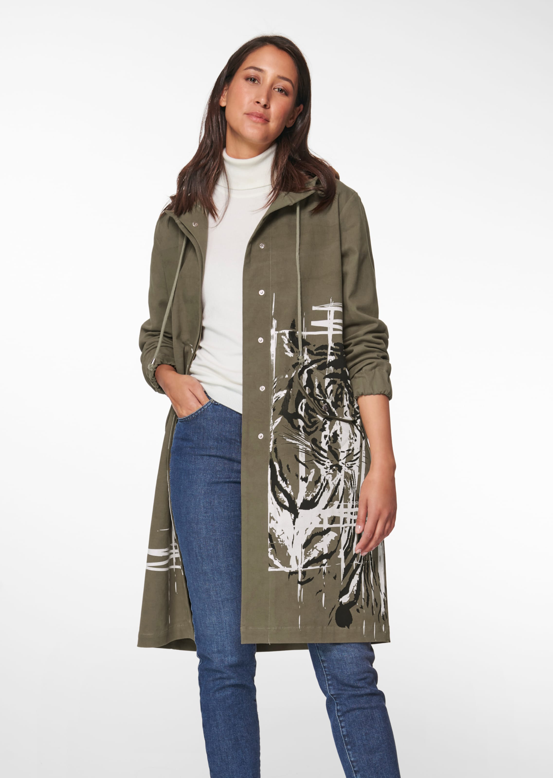 Parka with animal print