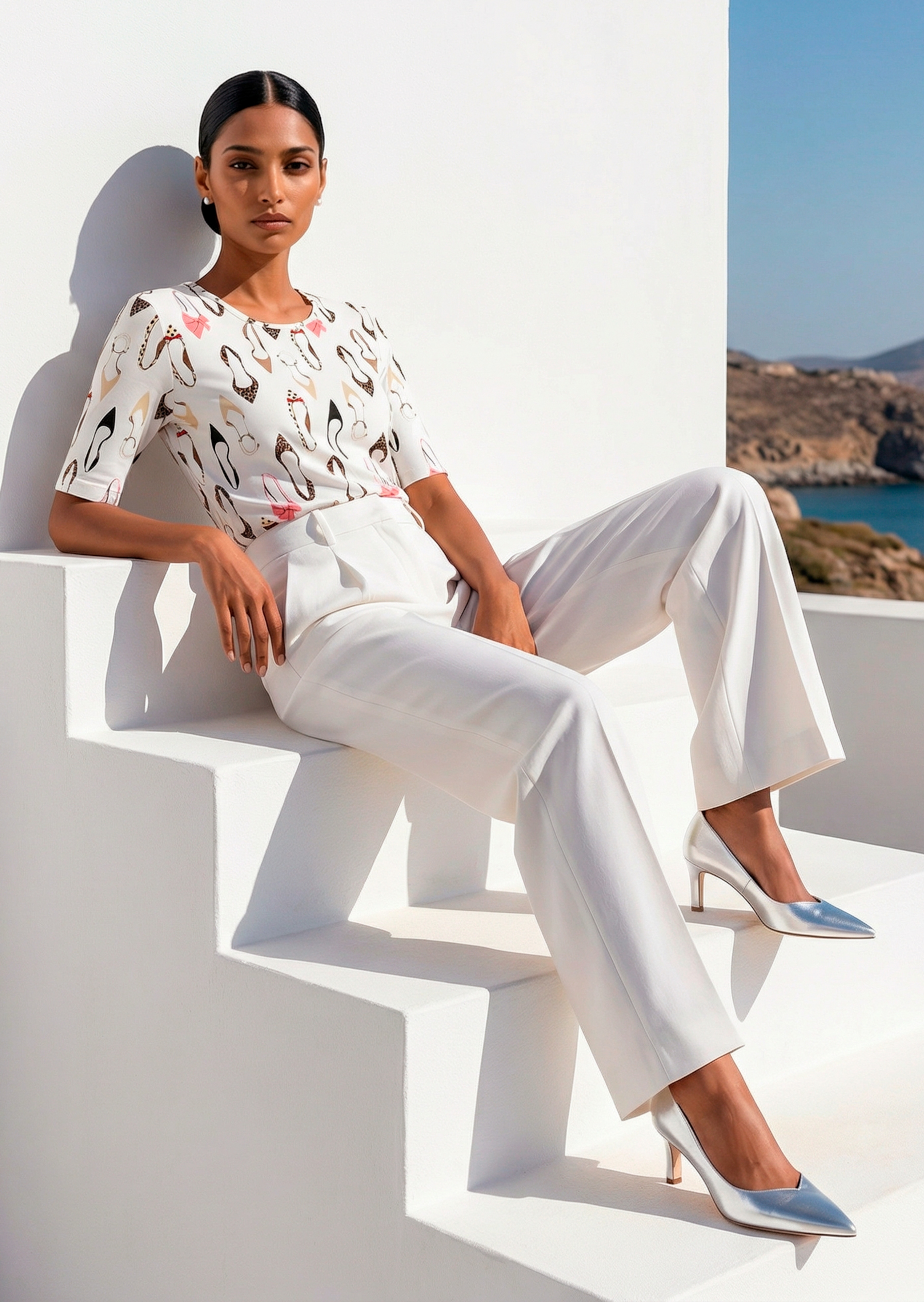 Kurzarm-Shirt mit Schuhmotiven