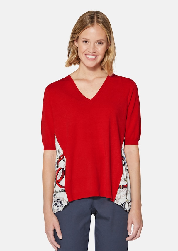 Halbarm-Pullover mit V-Ausschnitt und bedruckter Rückseite