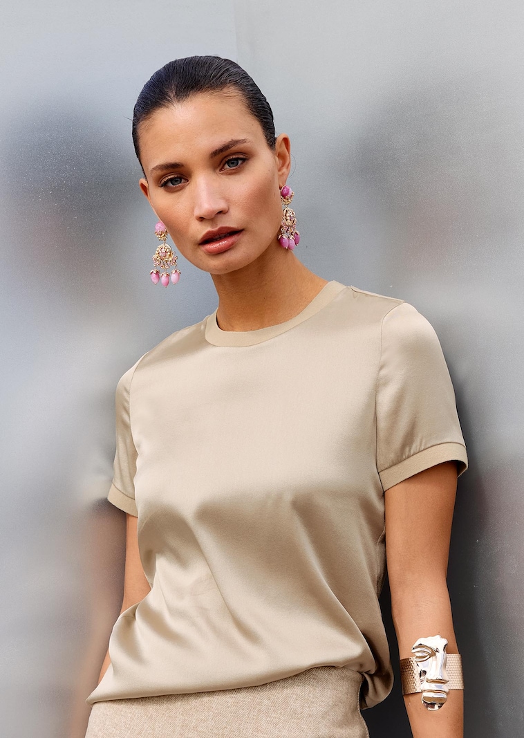 Blouse en soie avec empiècements en maille côtelée