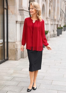 Festliche Bluse mit Chiffonüberwurf und Schmuckelement thumbnail 7