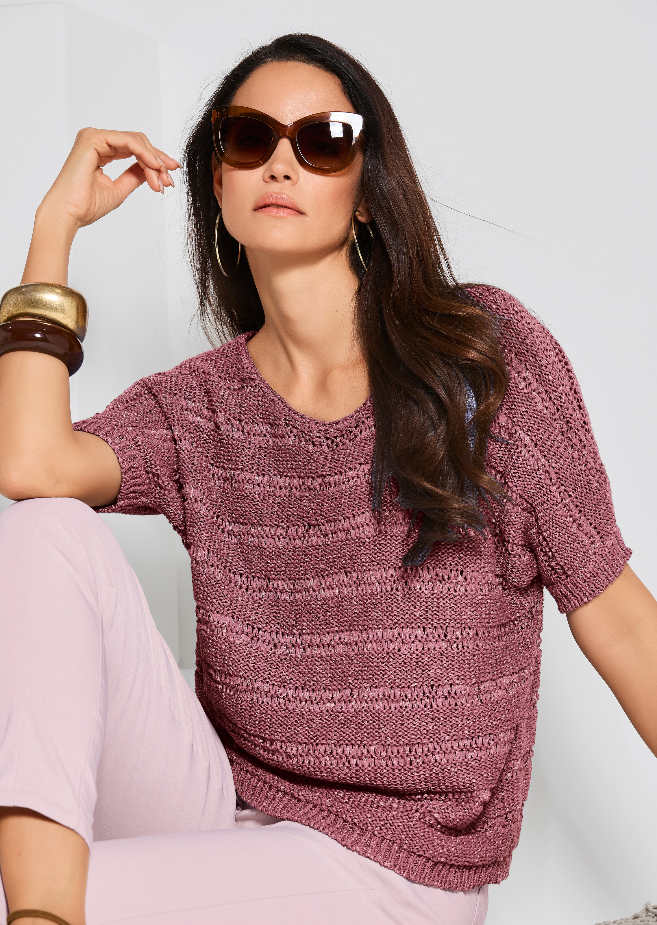 Bändchen-Pullover mit Glanz-Effekt