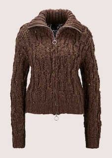 Grobstrickjacke mit voluminösem Stehkragen thumbnail 6