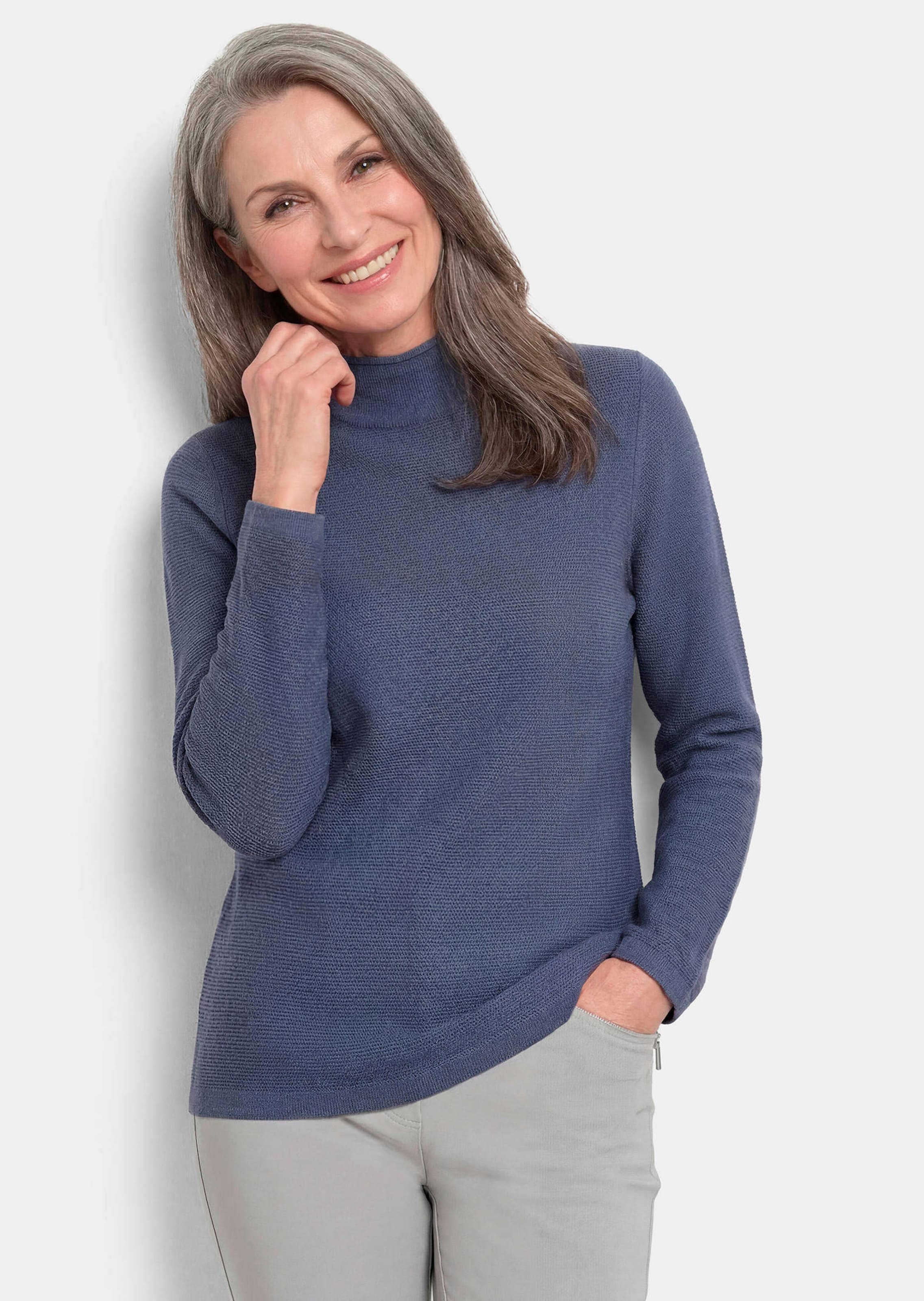 Fijn gebreide tricot pullover met opstaande kraag