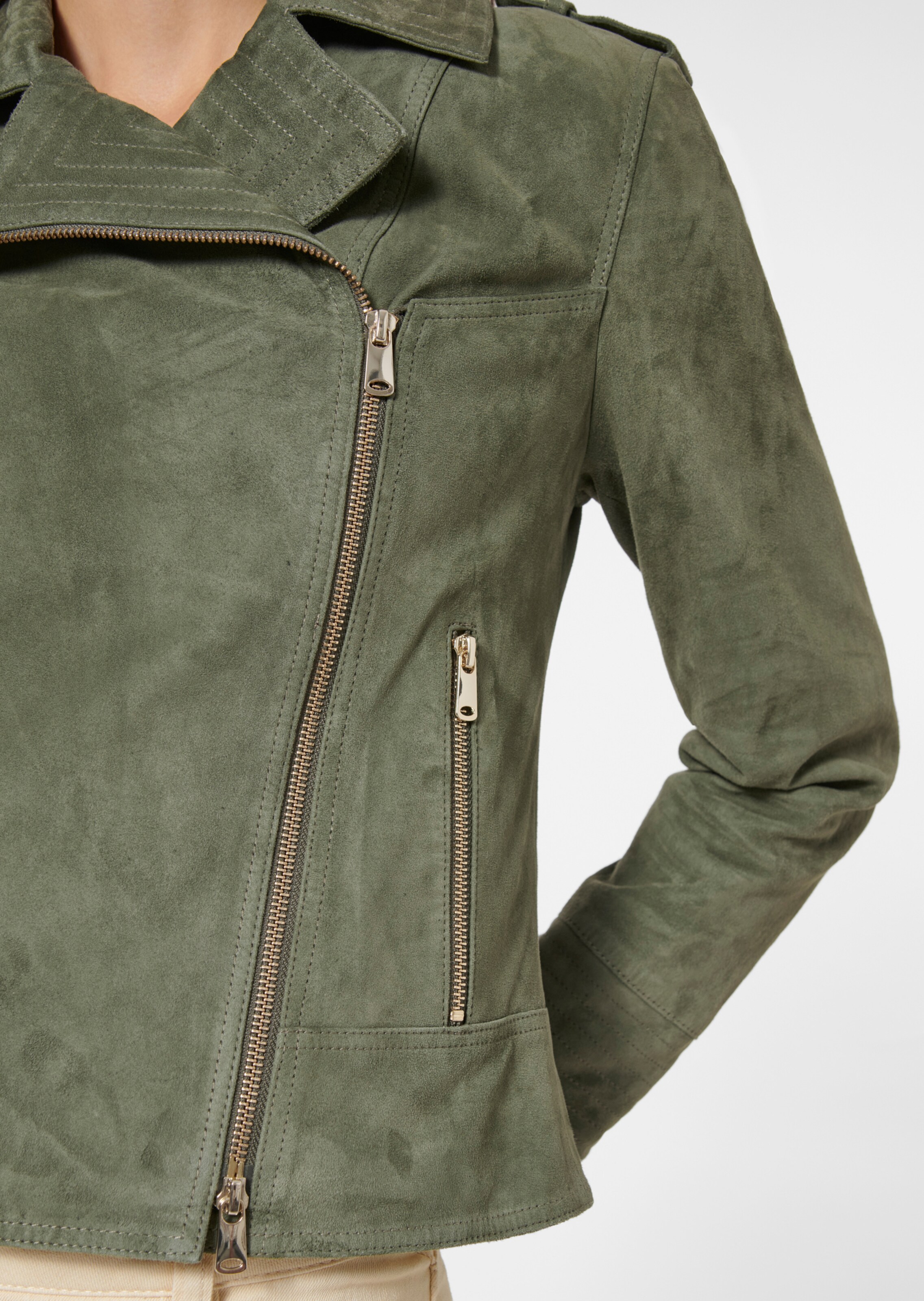 Leather jacket made from goat suede in avocado | MADELEINE Fashion