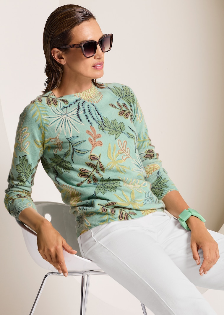 Kaschmir-Pullover mit Floral-Druck