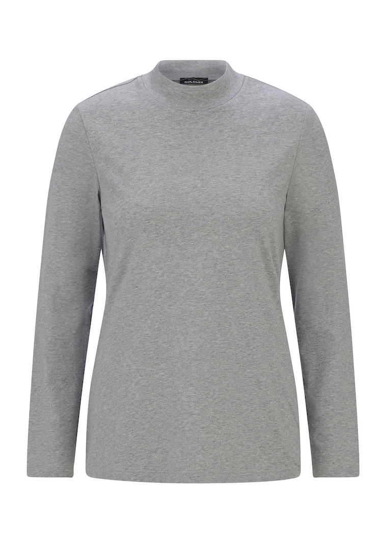 Shirt met lange mouwen en opstaande kraag, van katoen