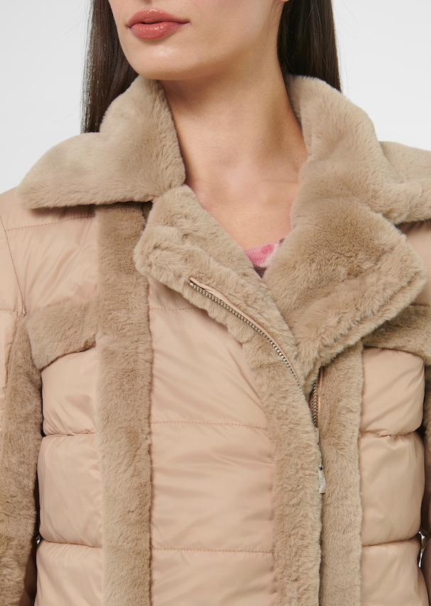 Biker-style quilted jacket with faux fur accents 4