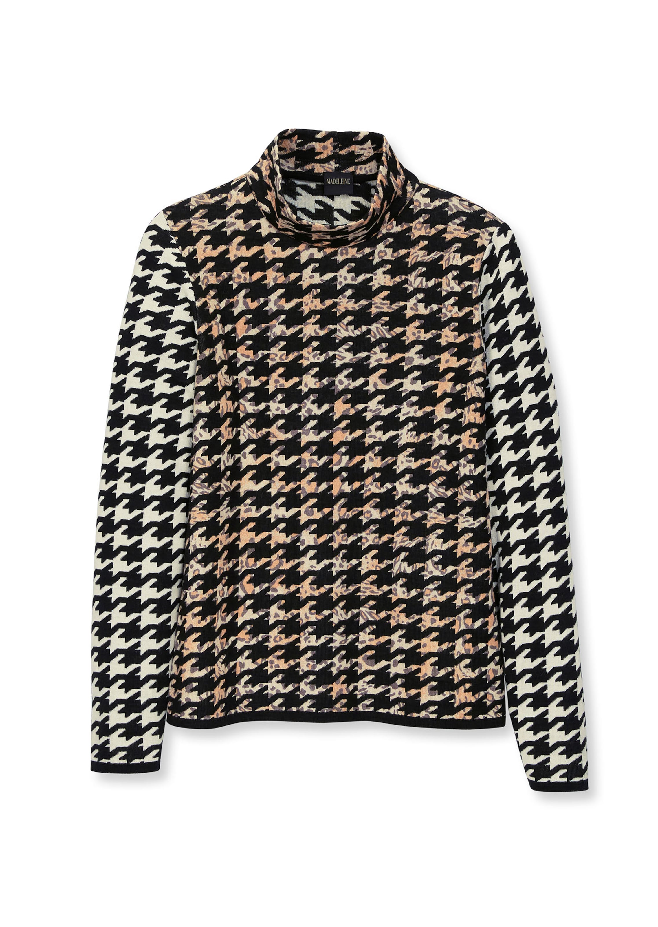 Jumper with houndstooth pattern in camel / multi-coloured