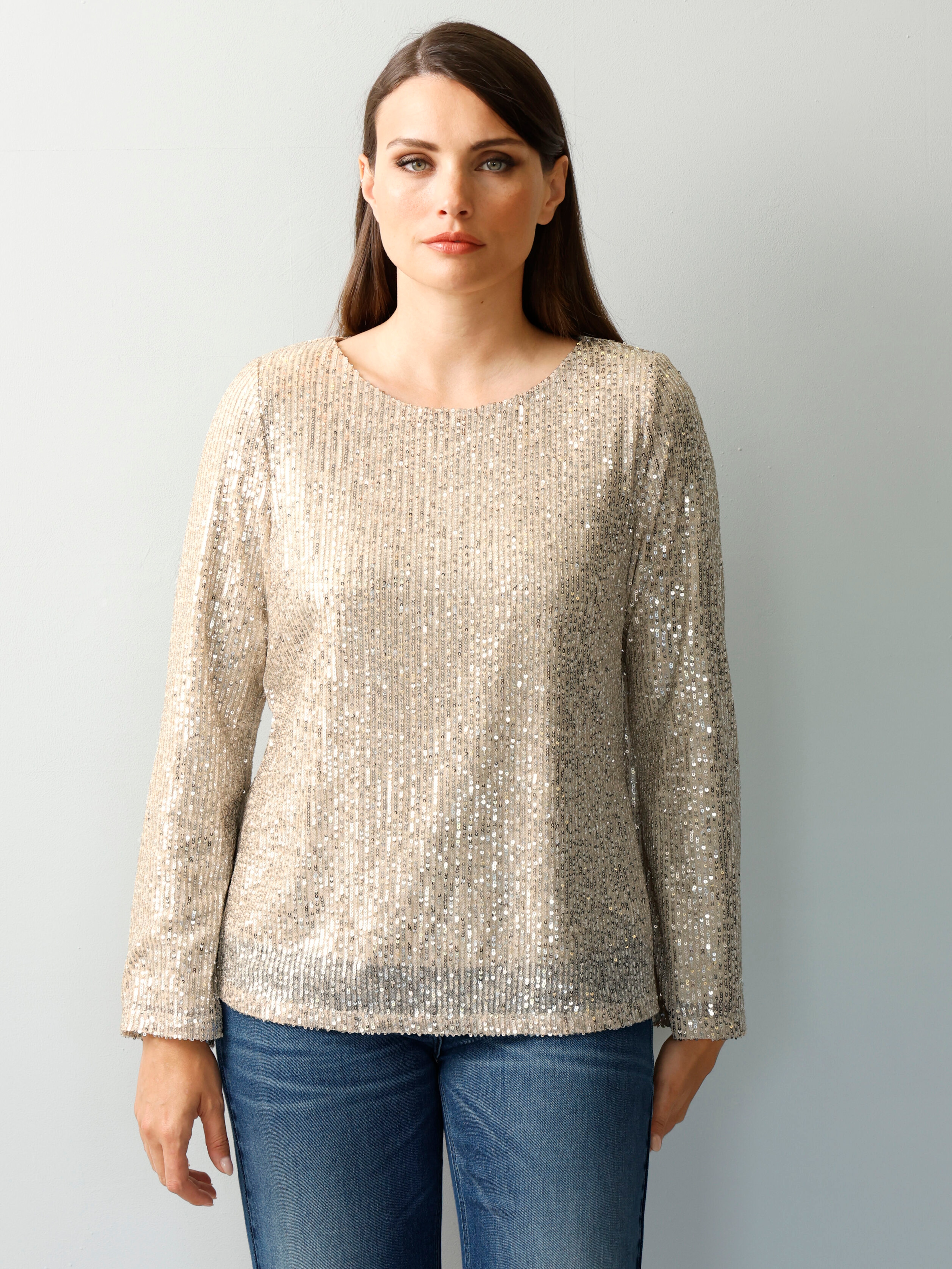Pailettenbluse mit langem Arm