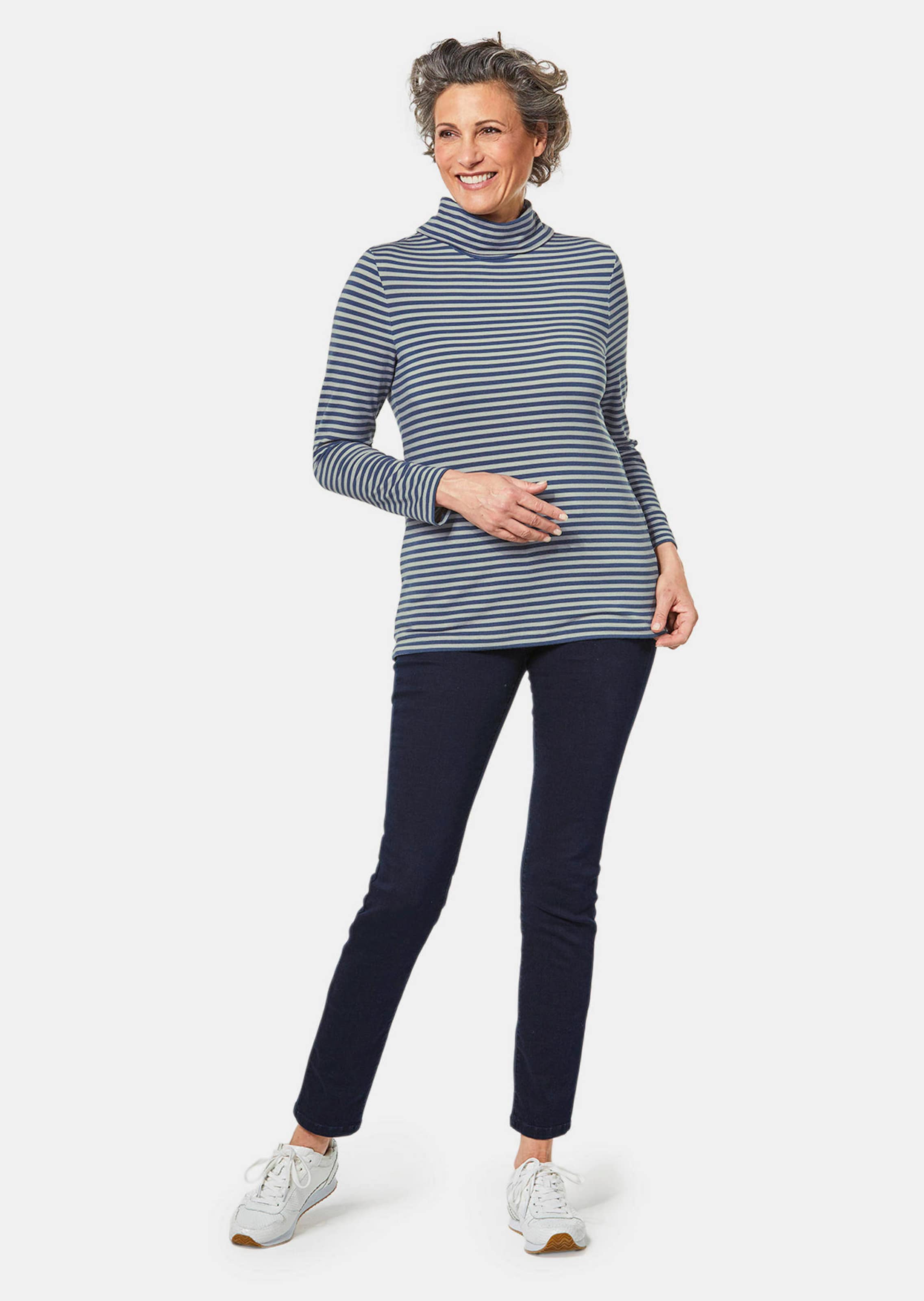 T-shirt rayé à col roulé - marine / gris / rayé - Gr. 42 de Goldner Fashion