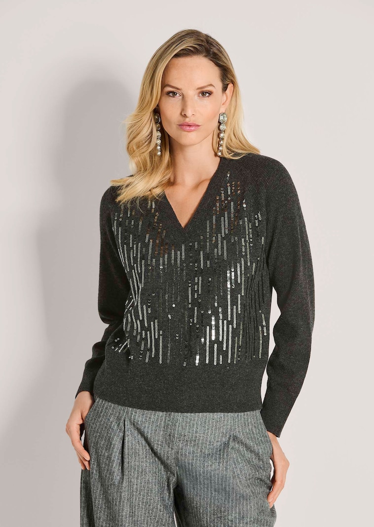 Schurwoll-Pullover mit Pailletten