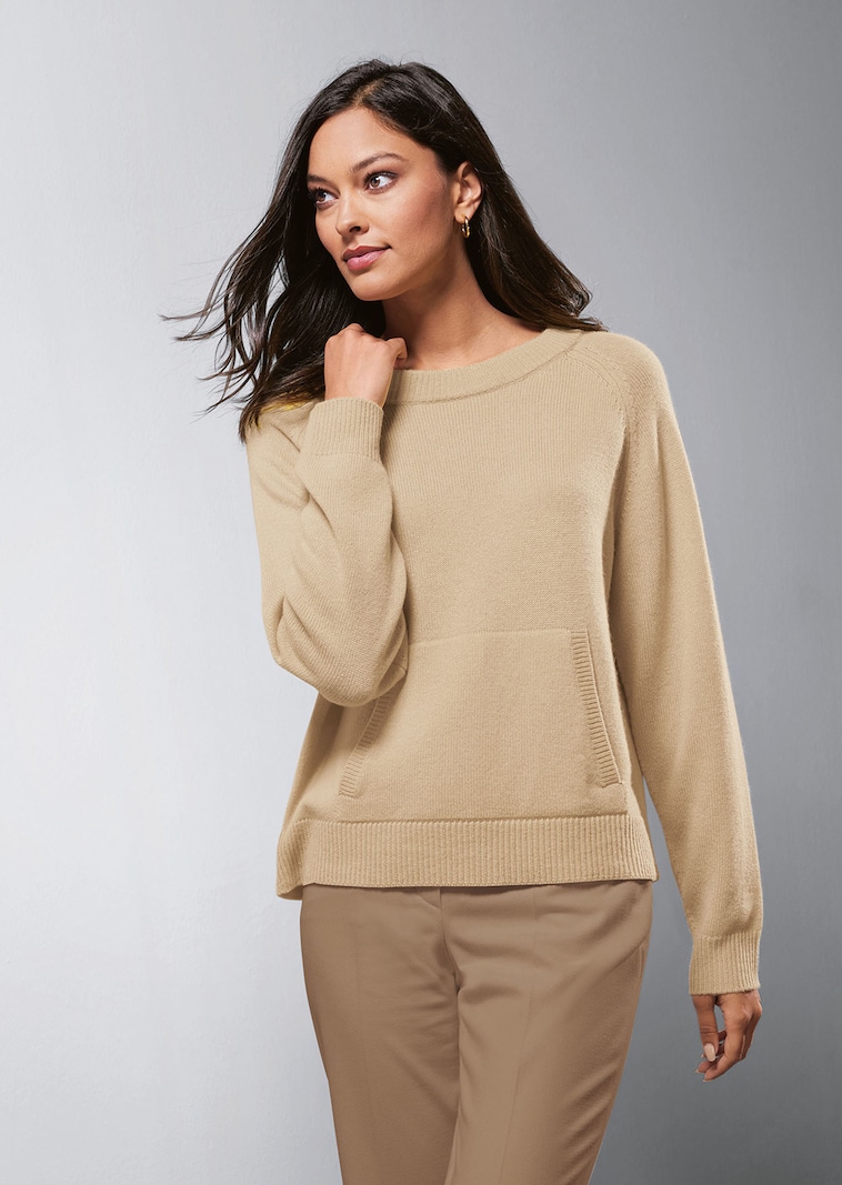 Rundhals-Pullover mit Känguru-Taschen