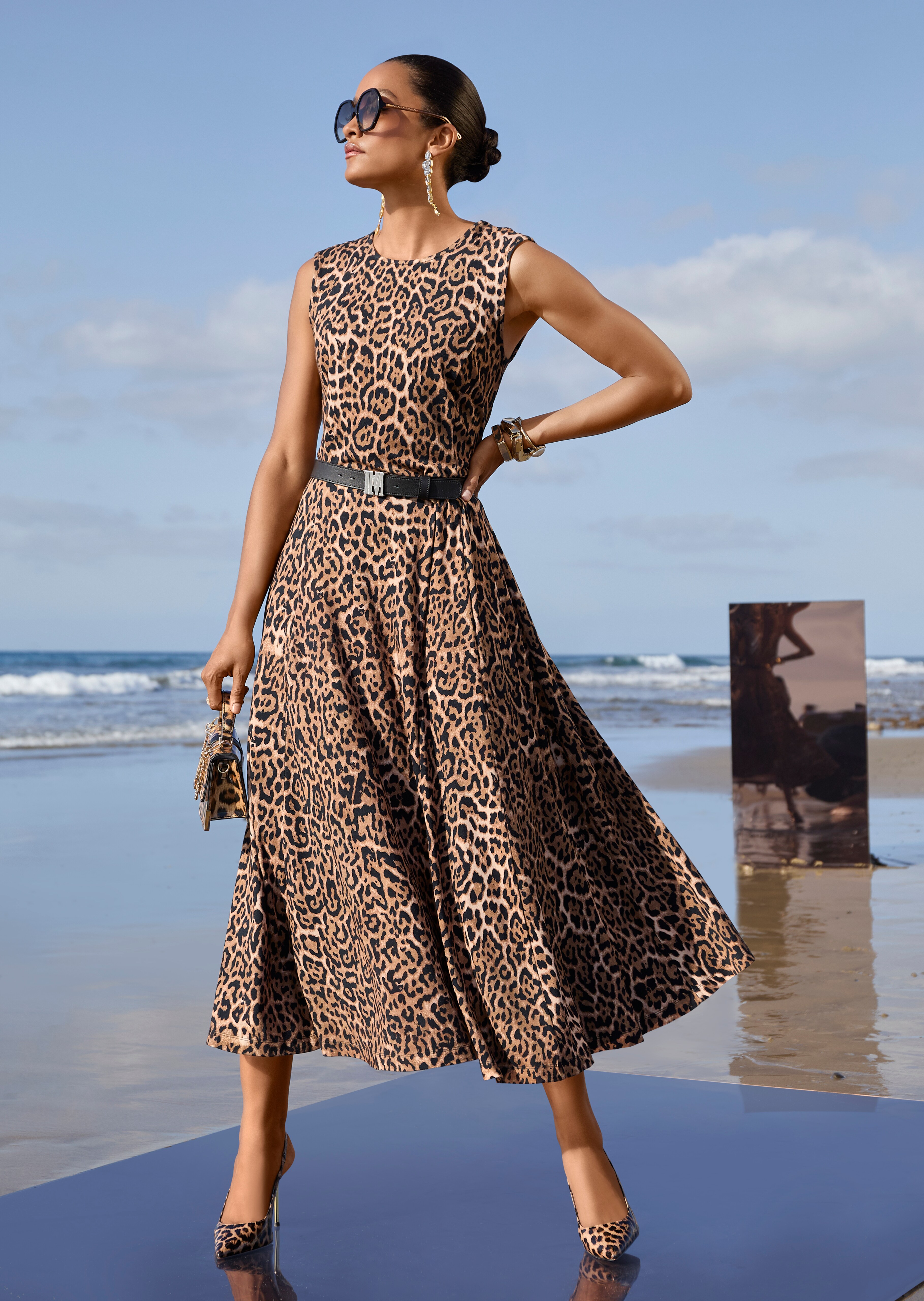 Midi-jurk met luipaardprint