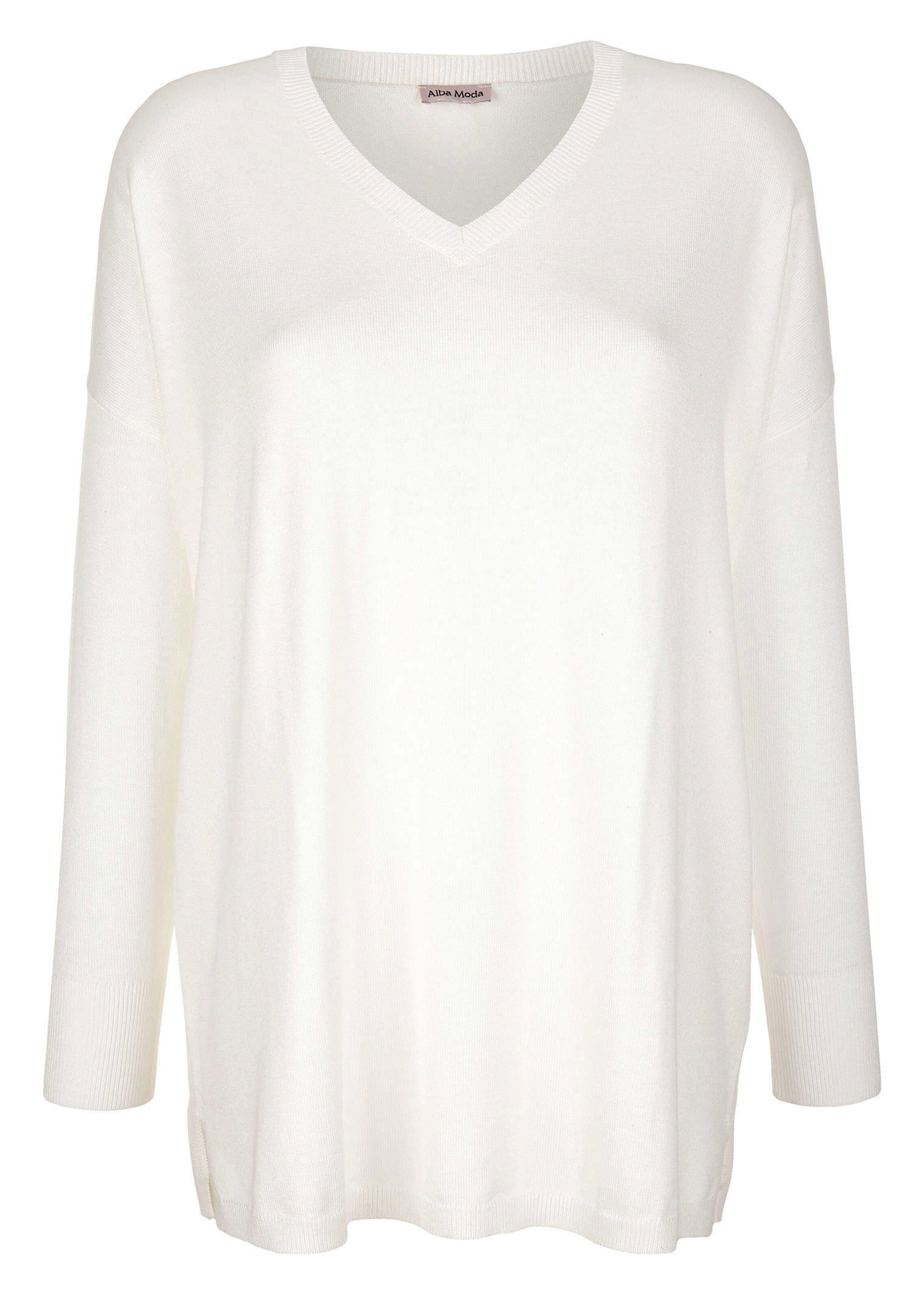 Alba Moda Longpullover Pullover Mit V-Ausschnitt In Weiss