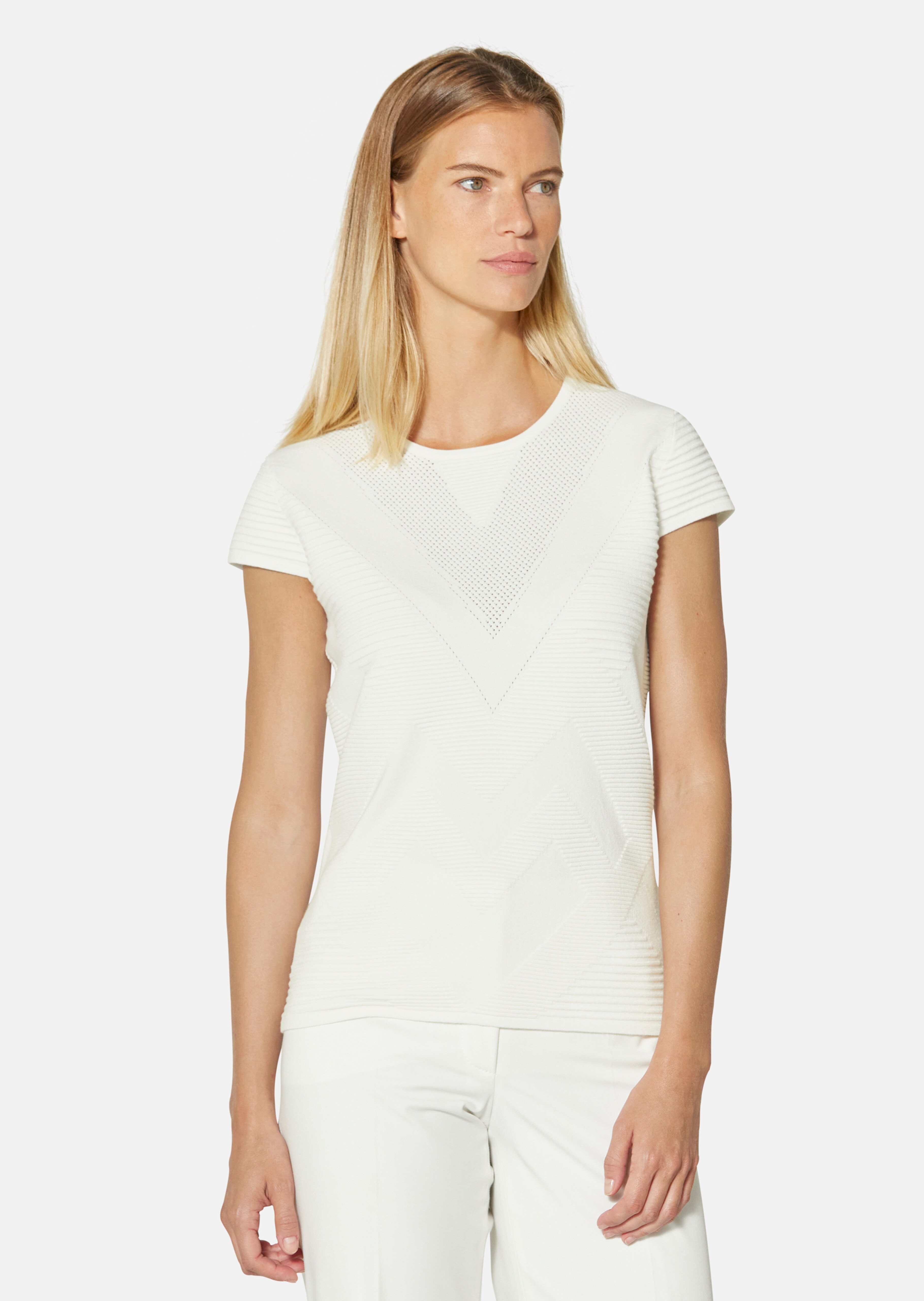 figurbetonter Kurzarm-Pullover mit Struktur-Muster