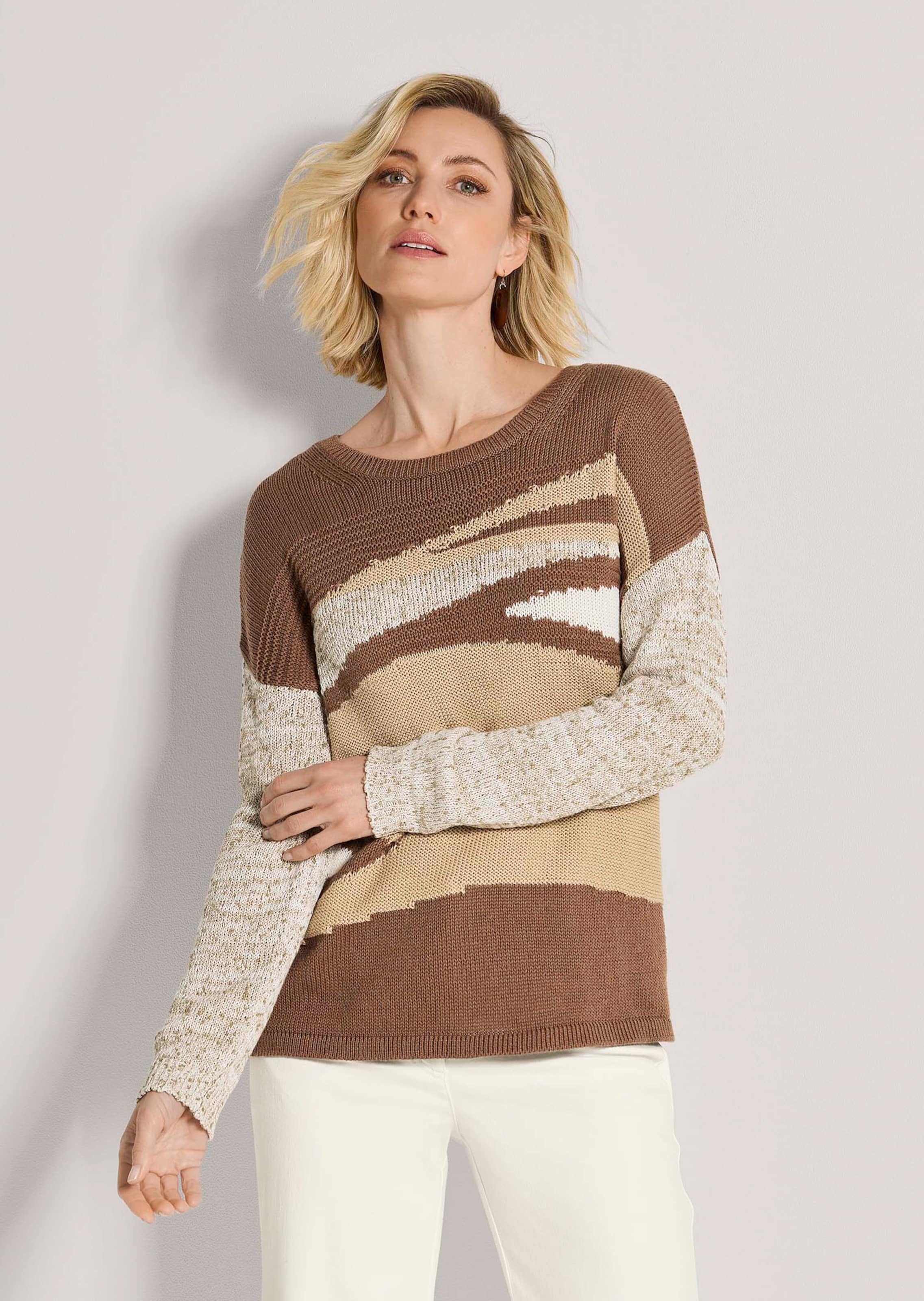 Rundhals-Pullover mit Intarsien