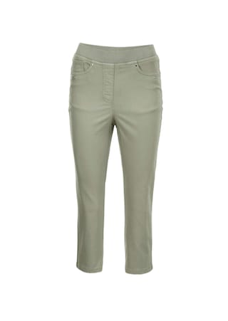 grijsgroen 3/4-jeans Louisa met comfortabele, elastische jerseyband en borduursel