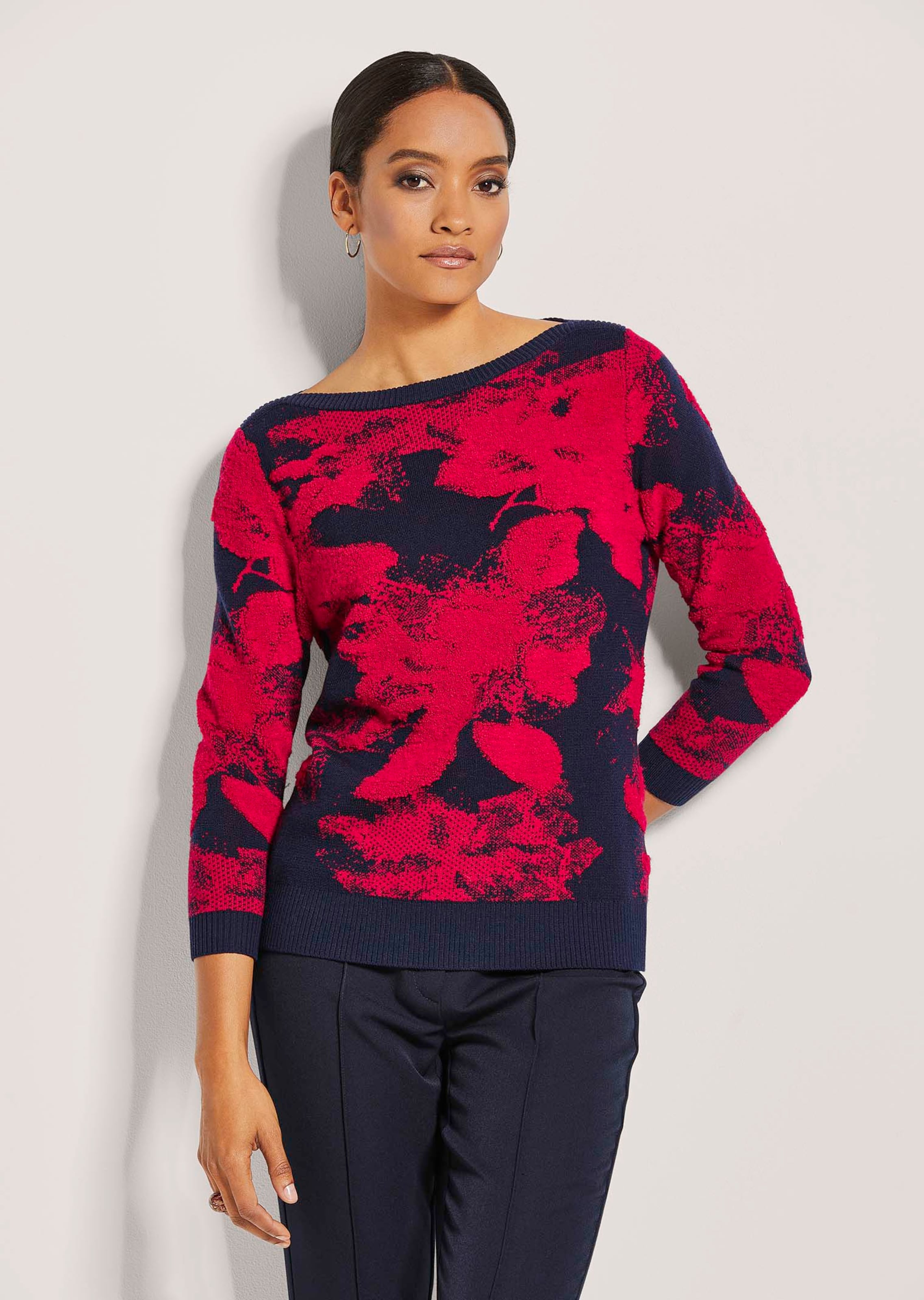 Jacquard-Pullover mit 3/4-Ärmeln