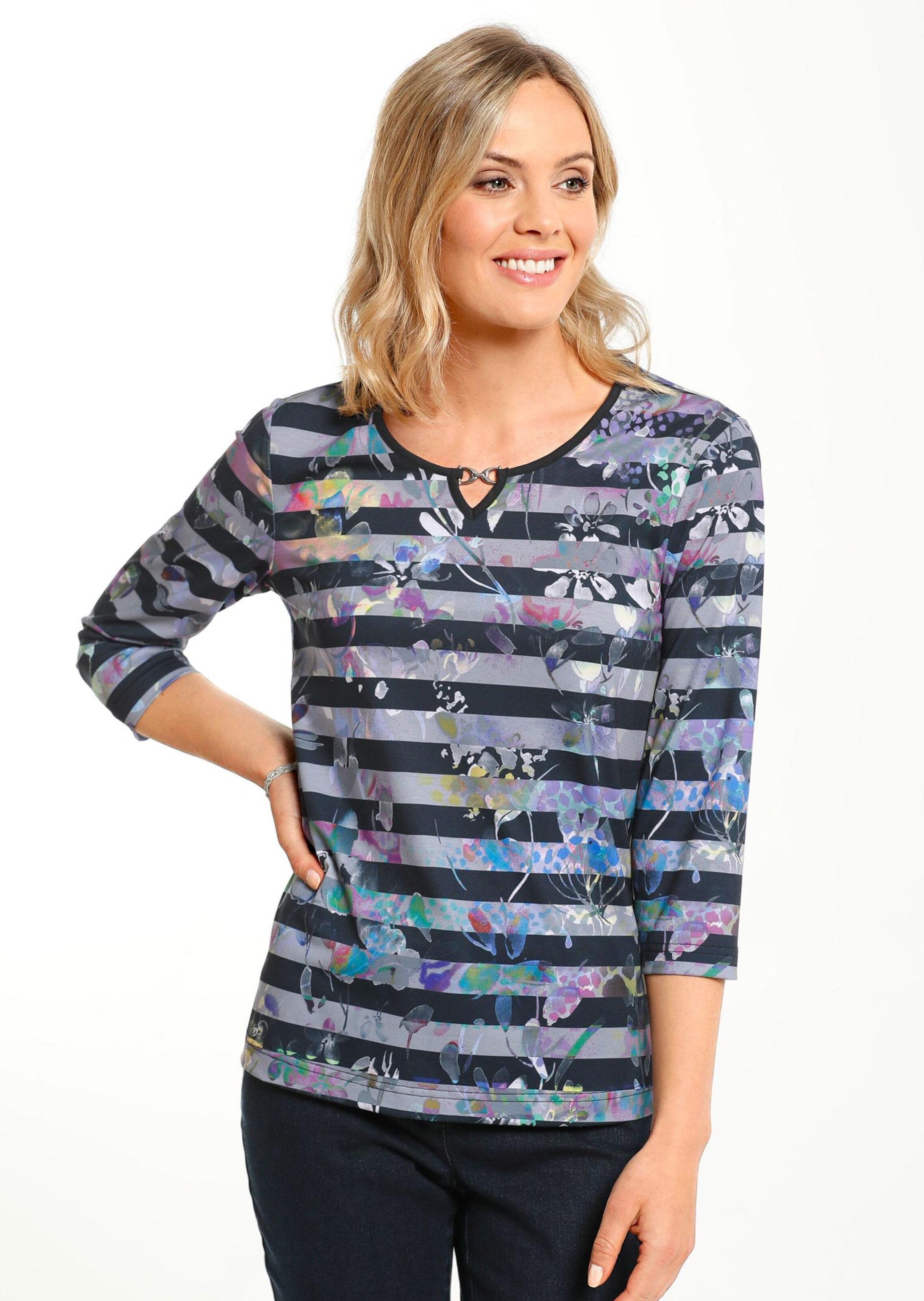 Bequemes Druckshirt in Blumen-Ringeloptik