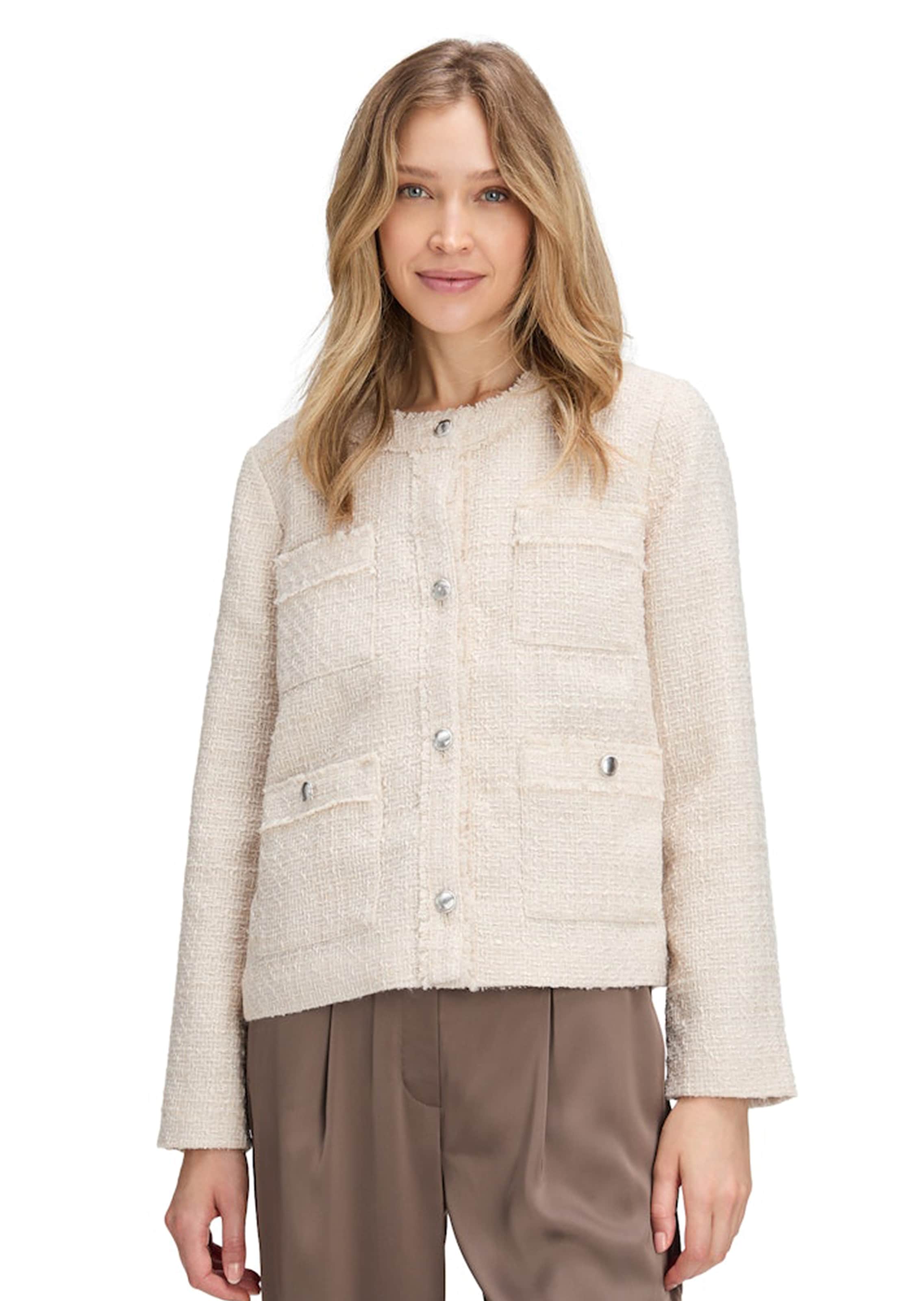 Edle Bouclé-Jacke mit Fransenkante