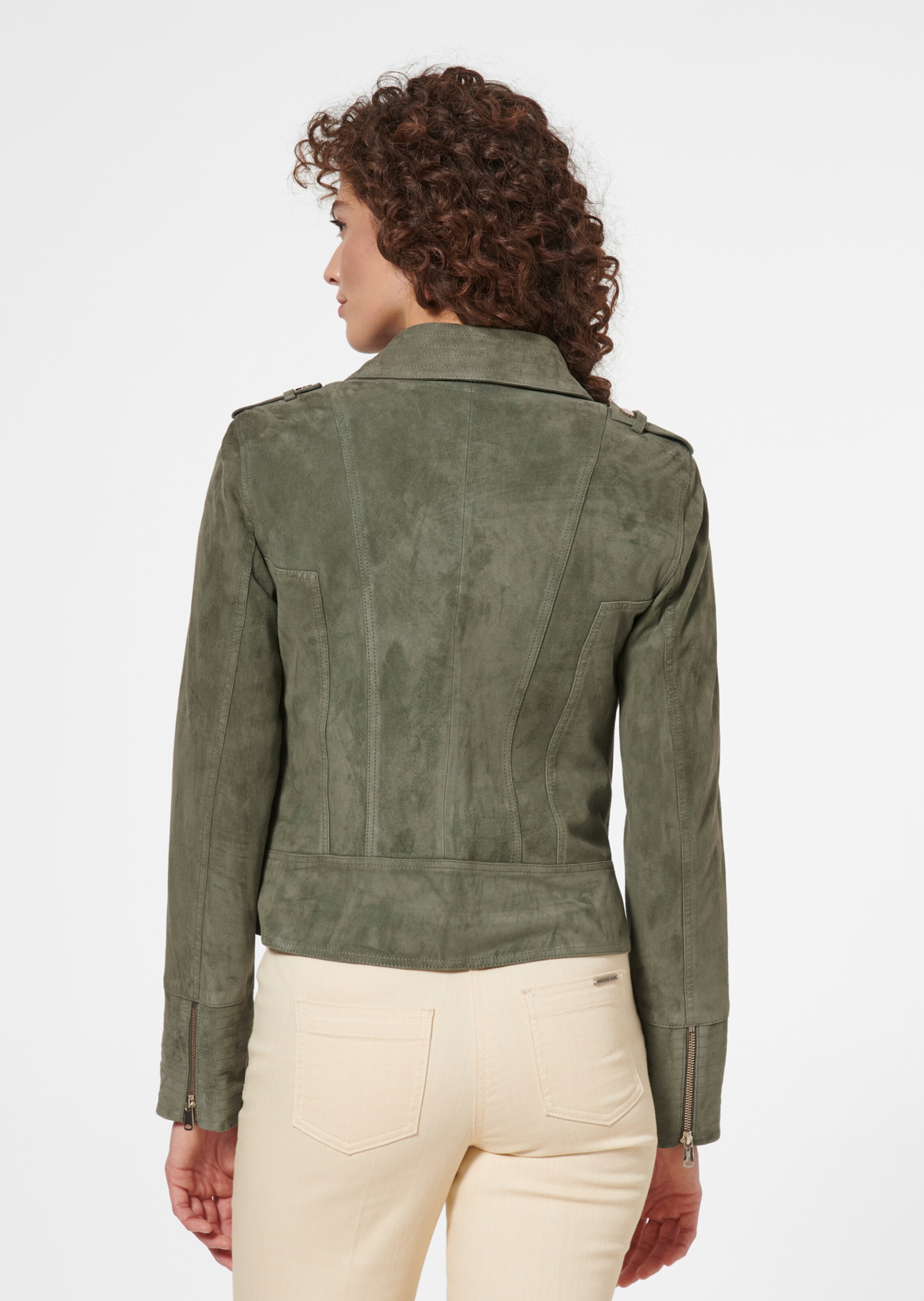 Leather jacket made from goat suede in avocado | MADELEINE Fashion