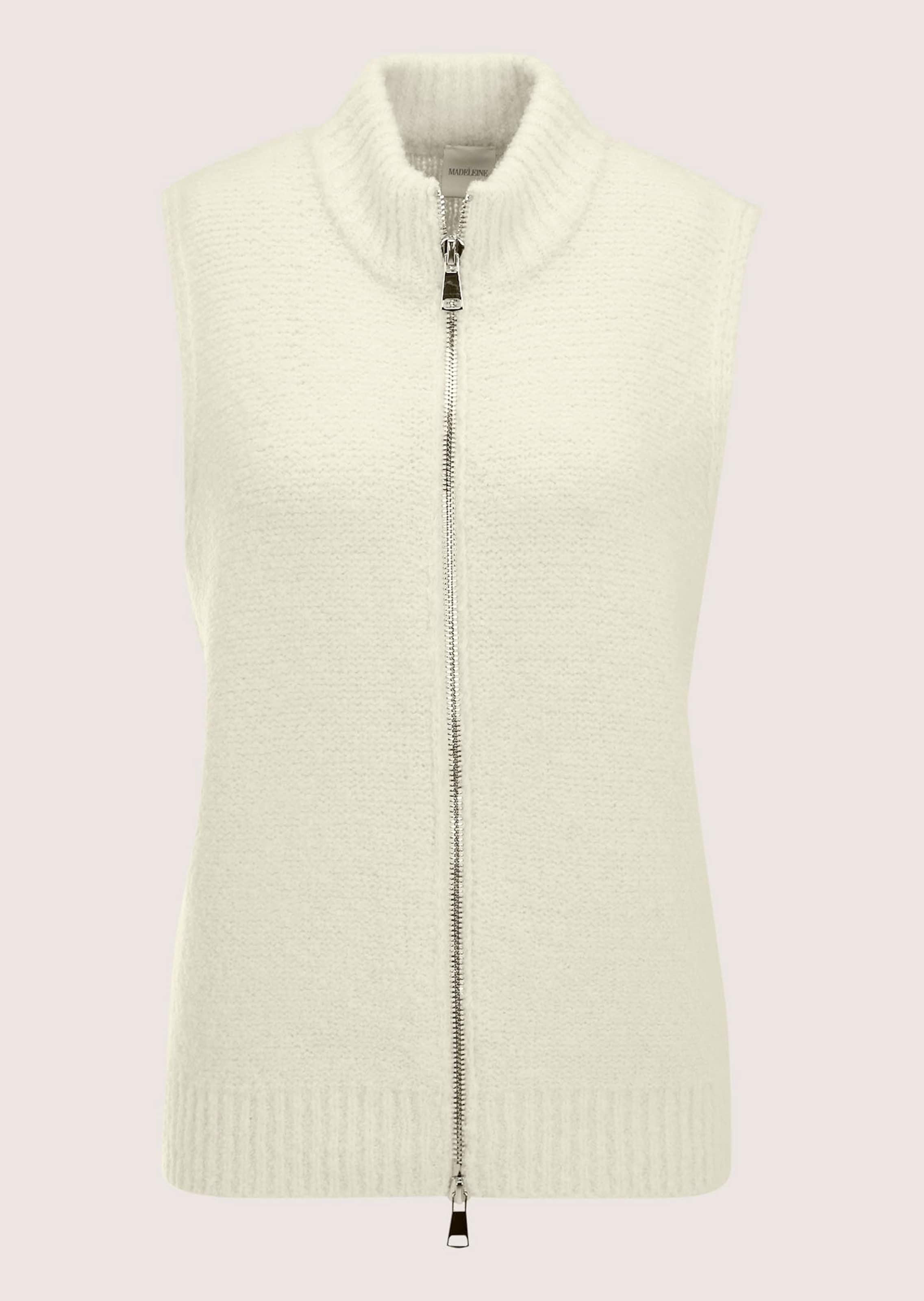 Knitted gilet with zip in pearl white | MADELEINE Fashion