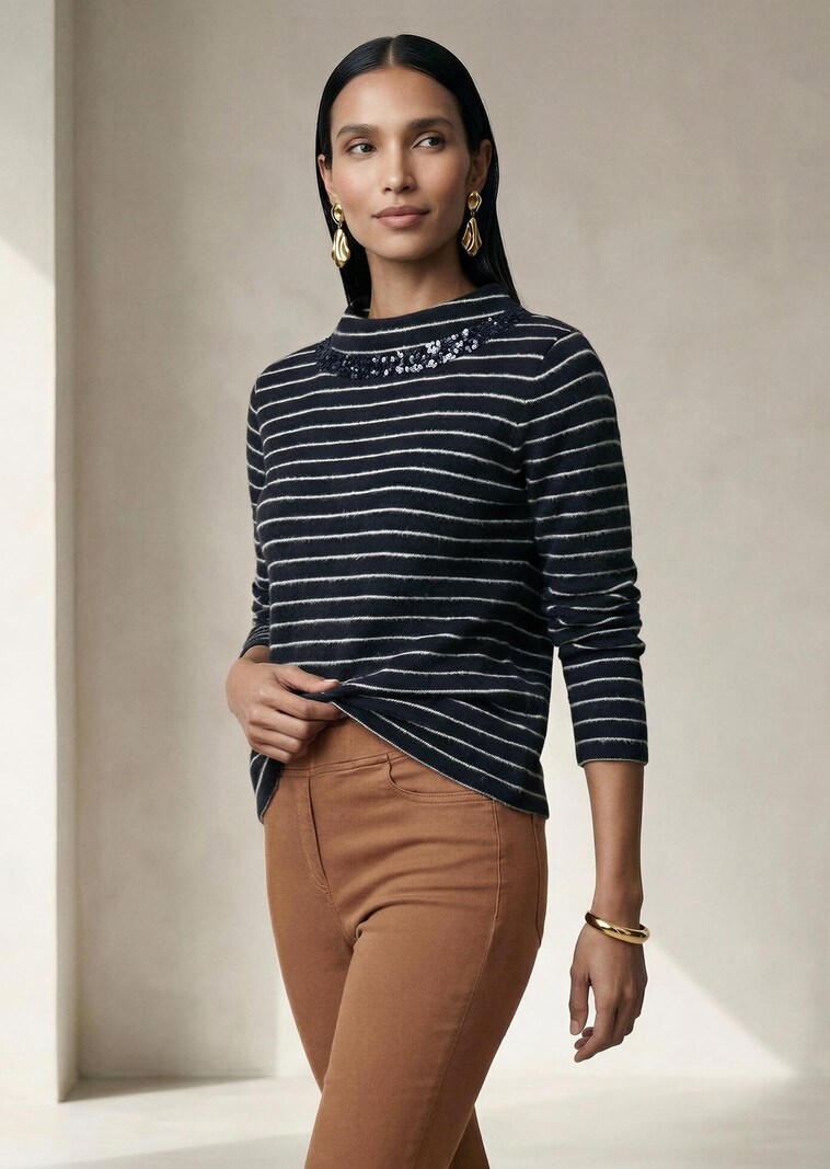 Sweatshirt mit Streifen und Pailletten