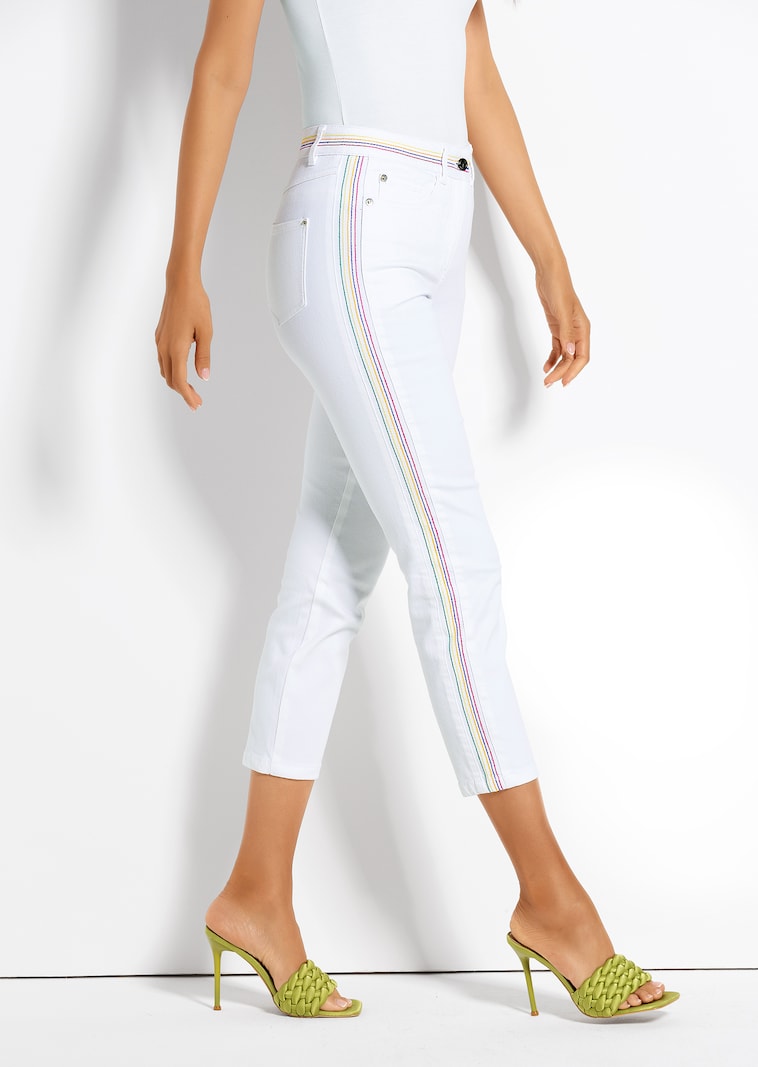 Schmale 7/8-Jeans mit bunten Streifen-Akzenten