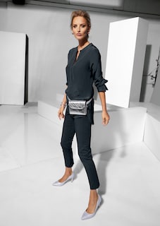 Lange Seidenbluse in kragenloser Form thumbnail 7