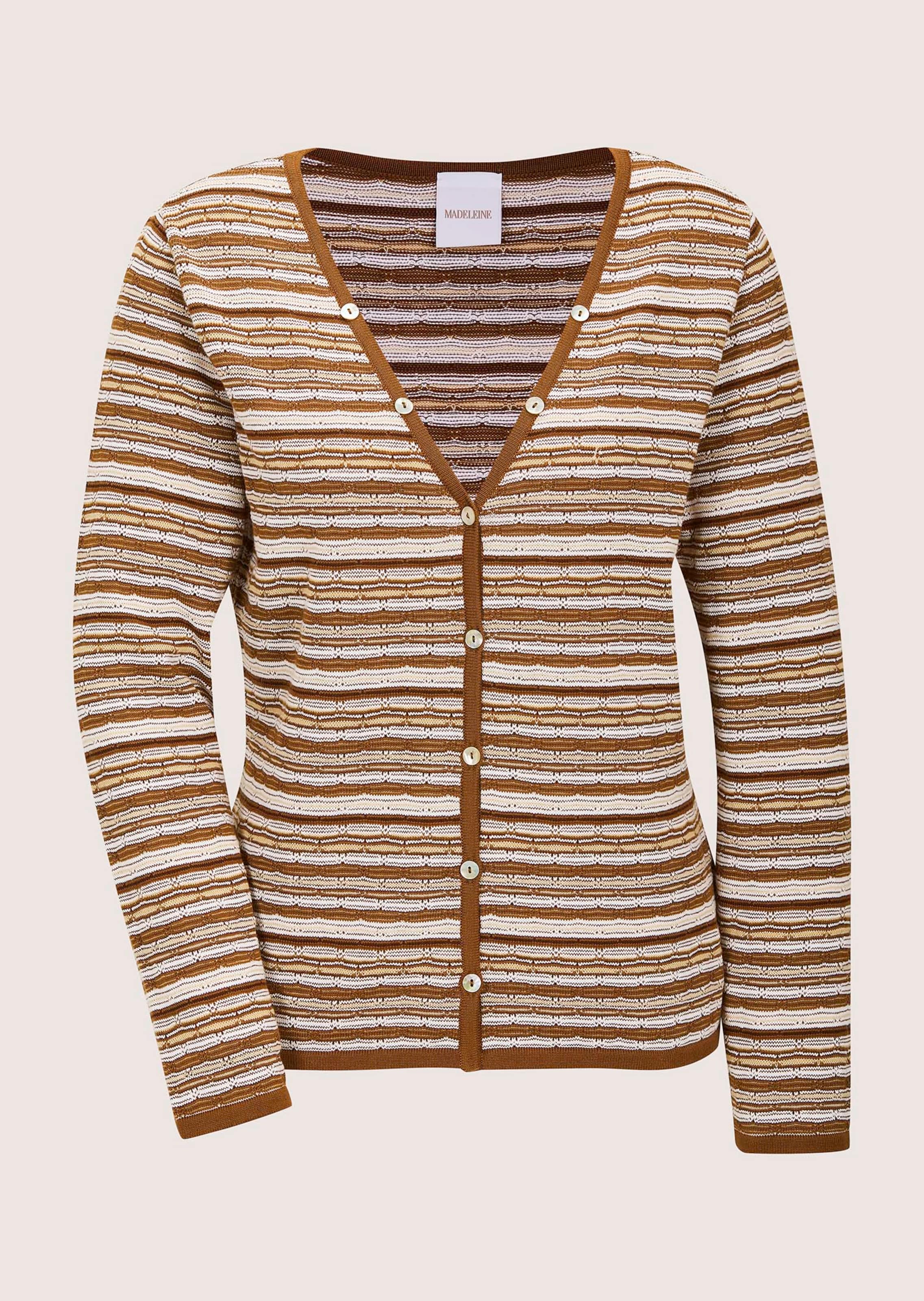 Schmale Strickjacke mit mehrfarbigem Streifenmuster