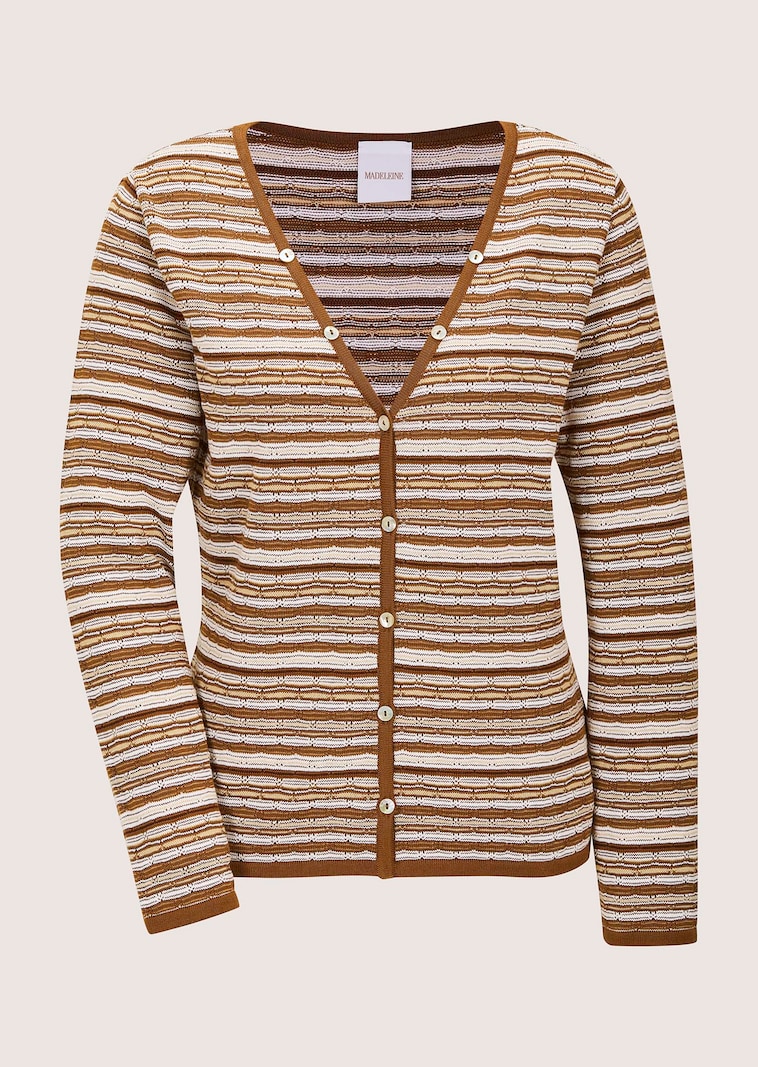 Schmale Strickjacke mit mehrfarbigem Streifenmuster